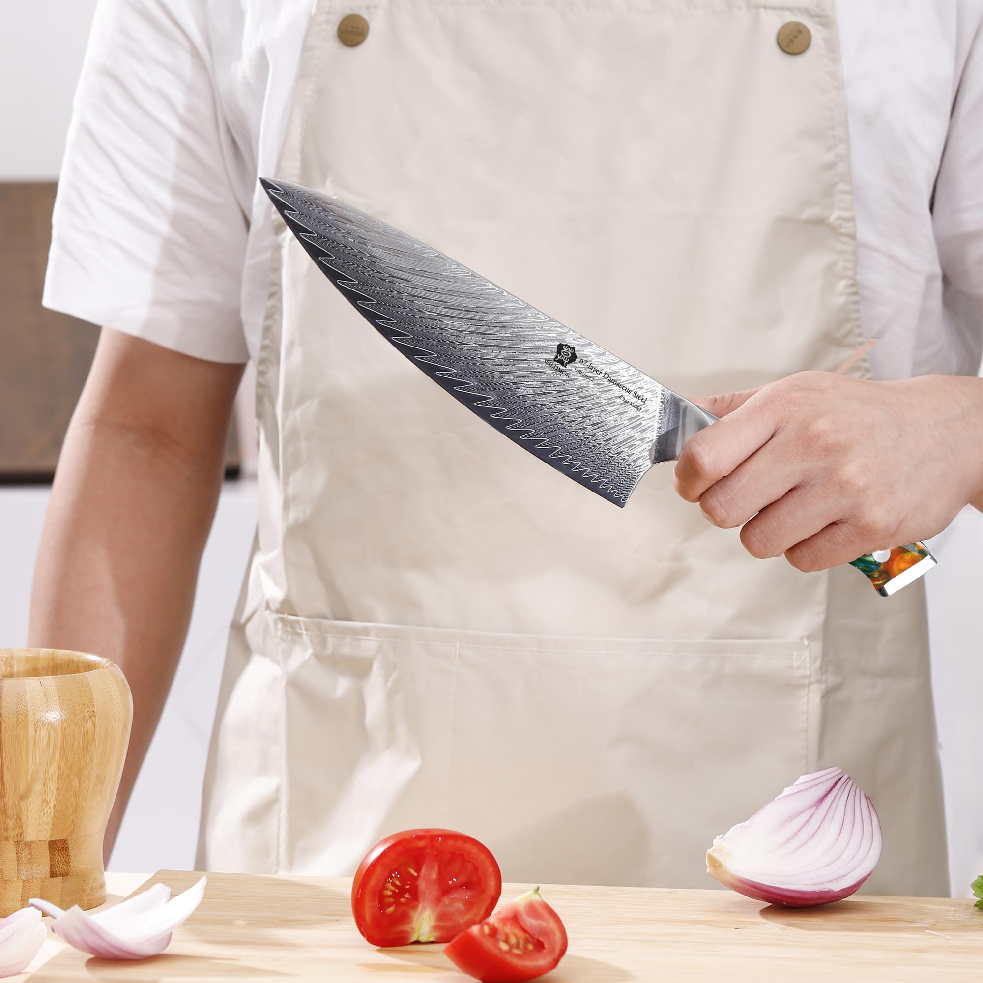 WILDMOK Chef Knife, 8 inch Japanese Damascus Steel Chef Knife, Resin Handle kitchen knives, professional sharp chef's knives for kitchen
