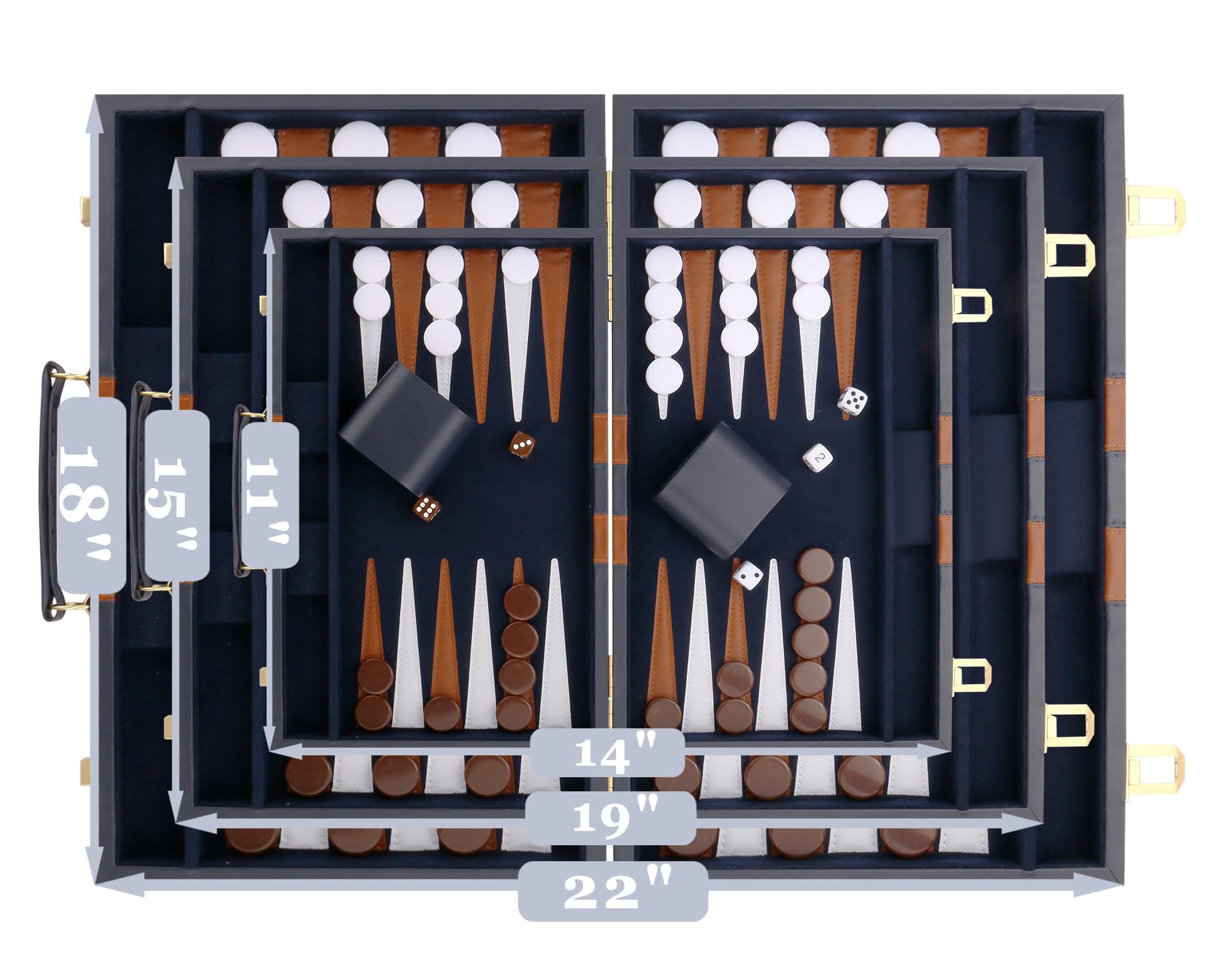 Backgammon Set - Classic Board Game with Premium Leather Case - Portable Travel Strategy Backgammon Game Set for Adults, Kids - Suitable as (15inch, Navy)