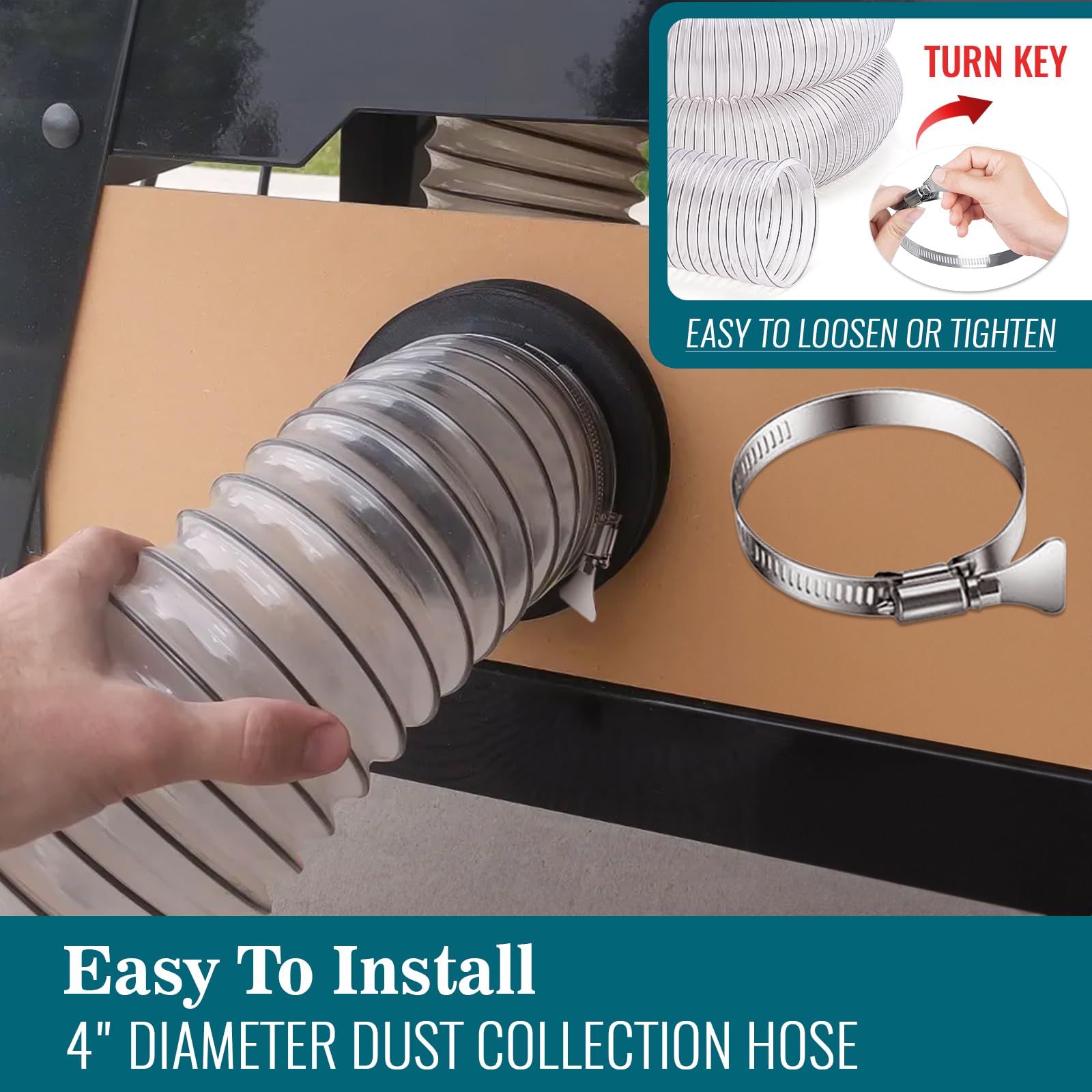 4 In x 20Ft Flexible PVC Dust Collection Hose, Heavy Duty PVC Dust Debris and Fume Collection Hose for Dust Collection Systems, Clear Color