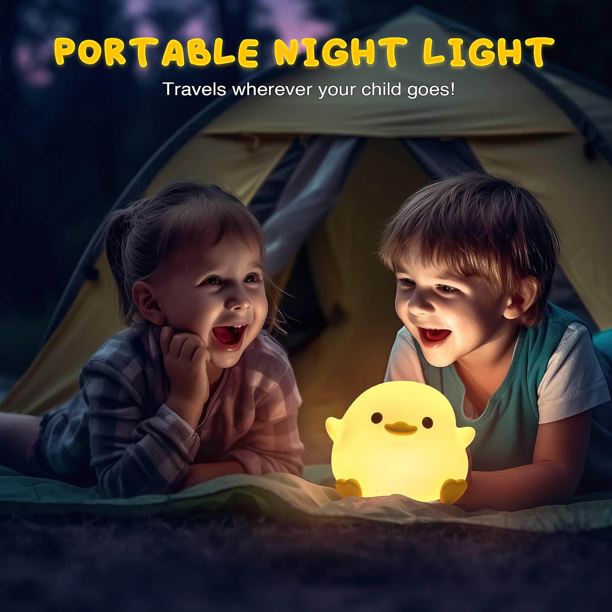 UNEEDE LED Cute Bean Duck Night Light, DoDo Duck Silicone Nursery Night Light Rechargeable Table Lamp Bedside Lamp with Touch Sensor for Bedrooms, Living Room