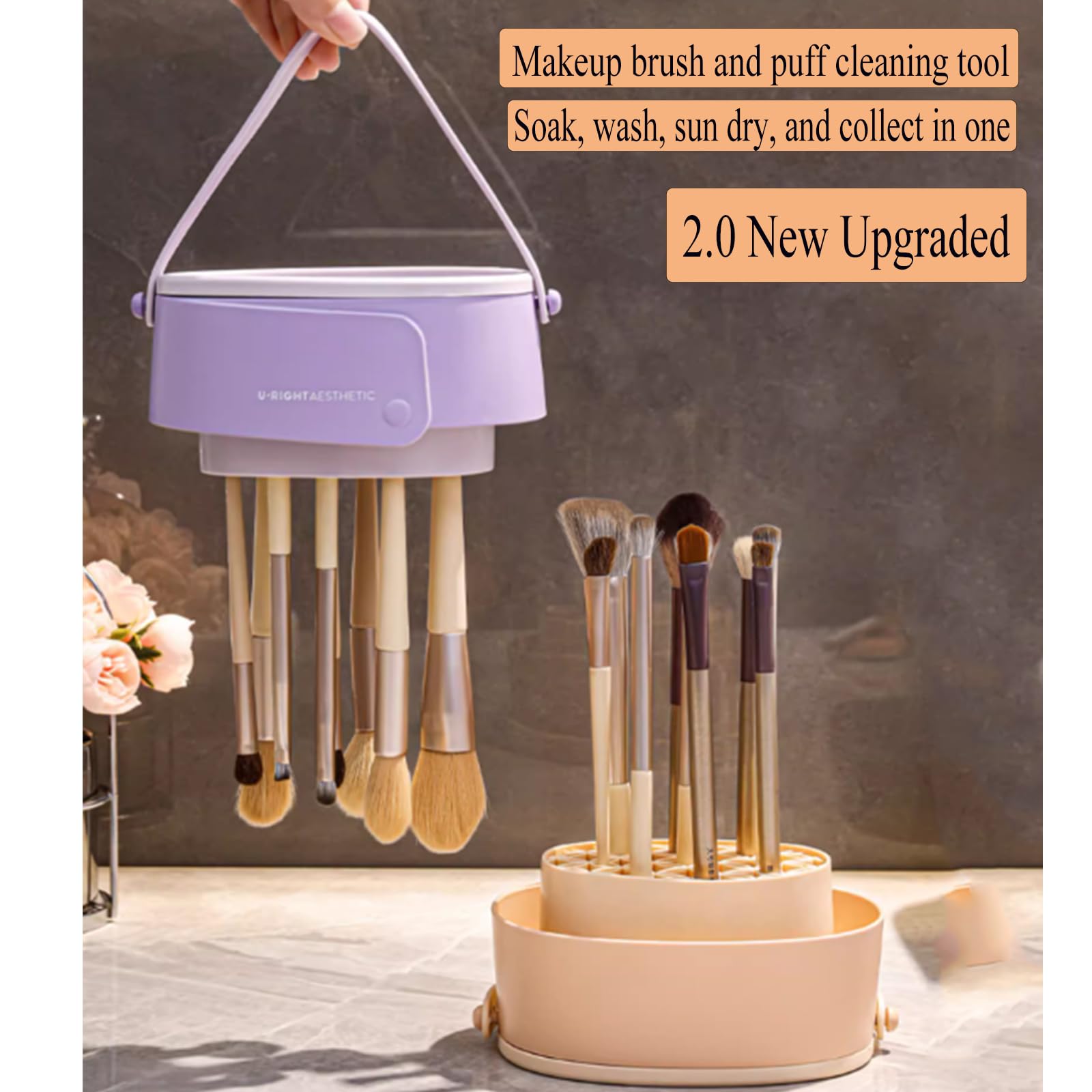 Makeup Brush Cleaner Mat,3 in 1 Upgraded Foldable Silicone Makeup Brush Cleaner Cosmetic Brush Cleaner Makeup Brush Scrubber Bowl for Cleaning, Organizer And Upside Down Drying(Foldable Purple)