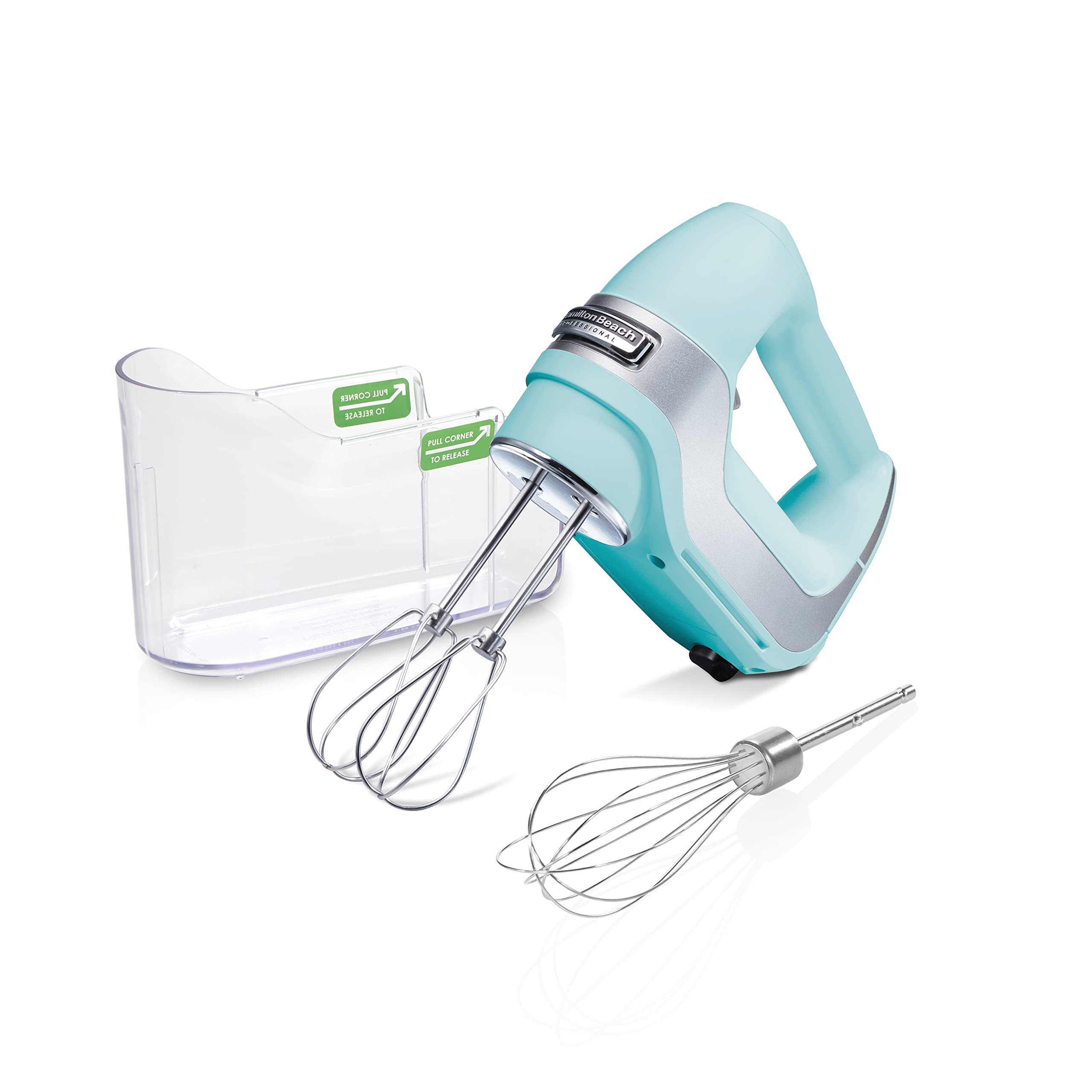 Hamilton Beach Professional 5-Speed Electric Hand Mixer with Snap-On Storage Case, QuickBurst, Stainless Steel Twisted Wire Beaters and Whisk, Mint (62658)