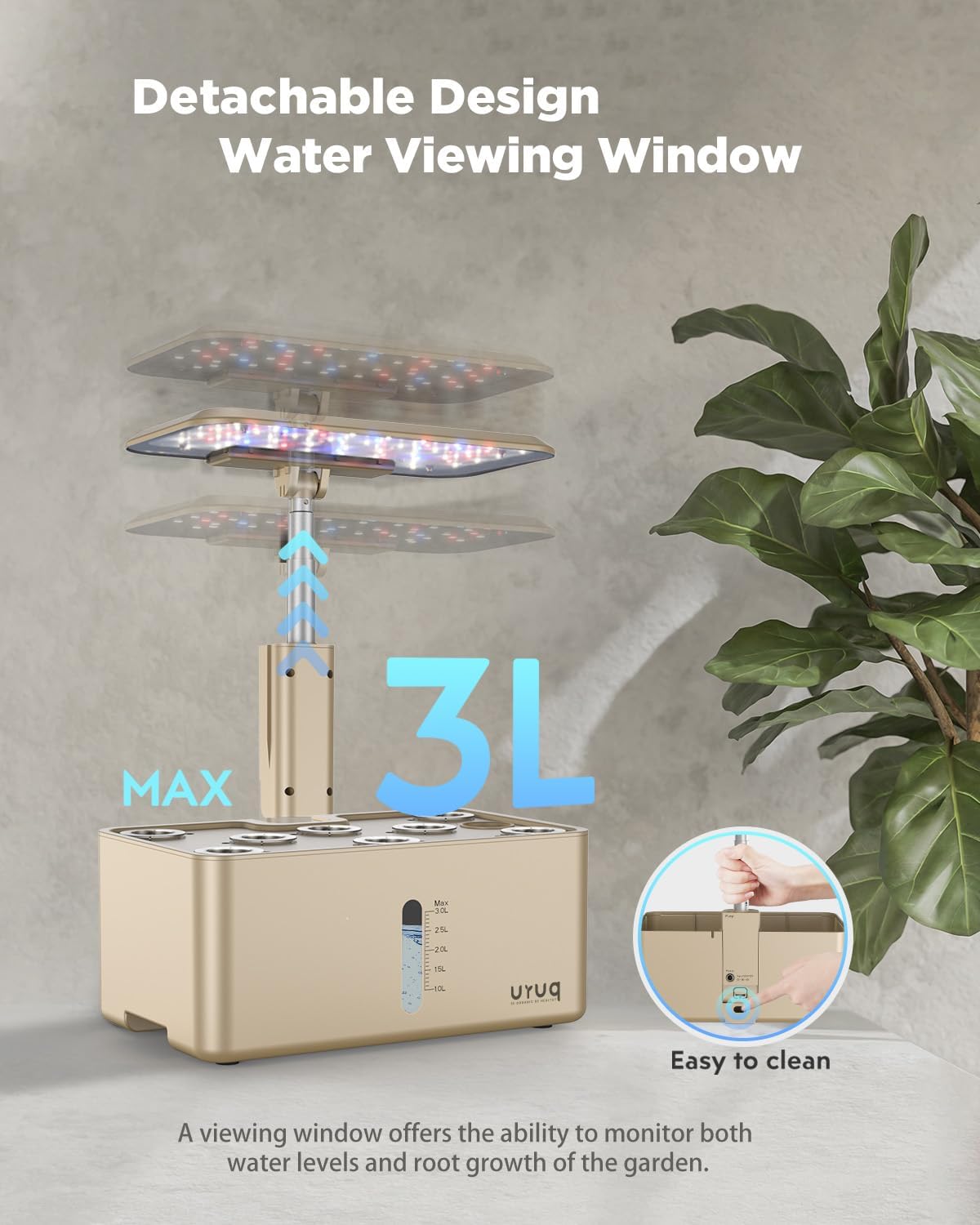 URUQ Hydroponics Growing System Garden: 8 Pods Indoor Herb Garden with Grow Light Plants Germination Kit Quiet Automatic Hydroponic Height Adjustable - Gardening Gifts for Women Kitchen Black