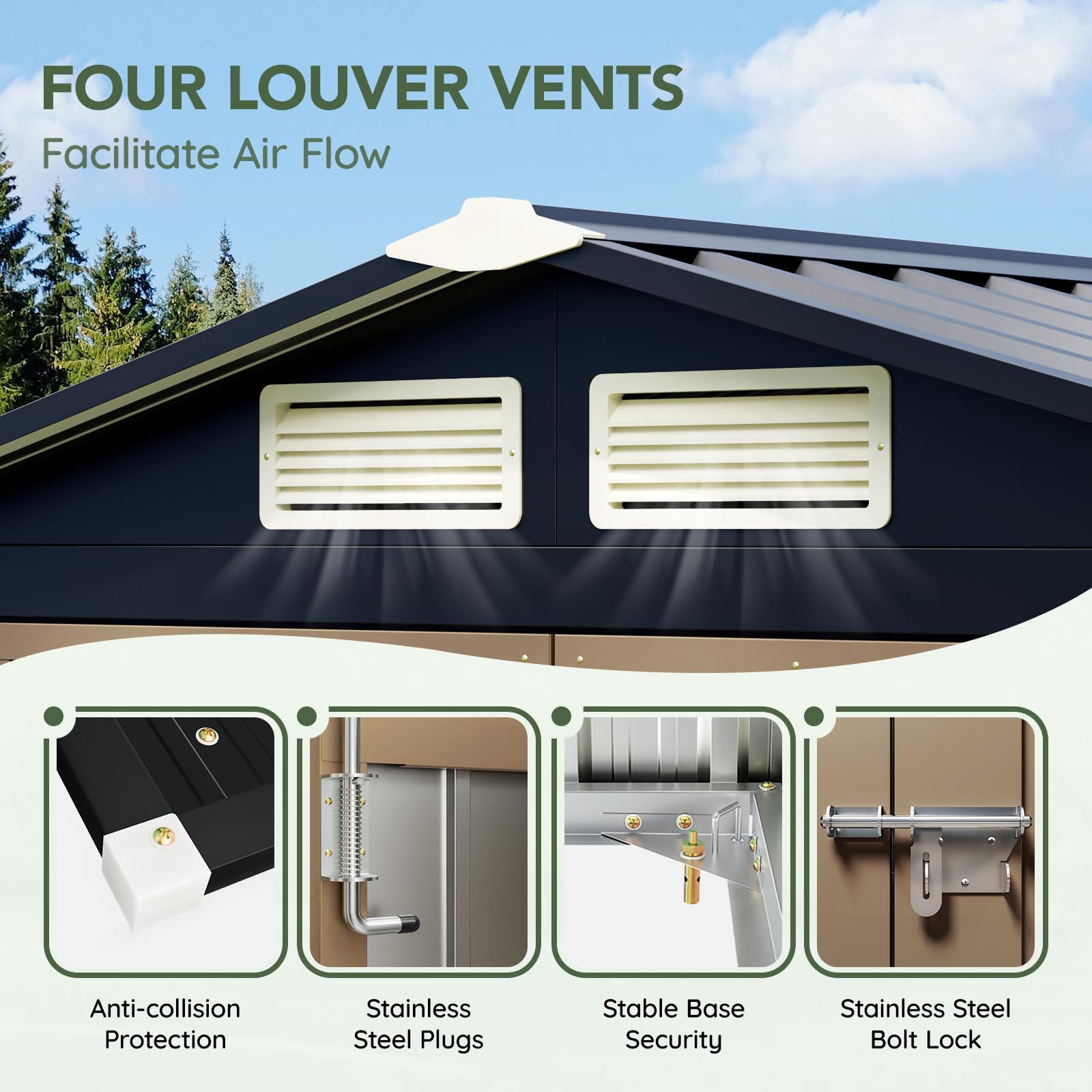 Grovellis 5x3 FT Outdoor Metal Storage Shed with Floor Frame, Double Door, 1 Clear Window, Tool Shed for Garden, Patio, Backyard Brown