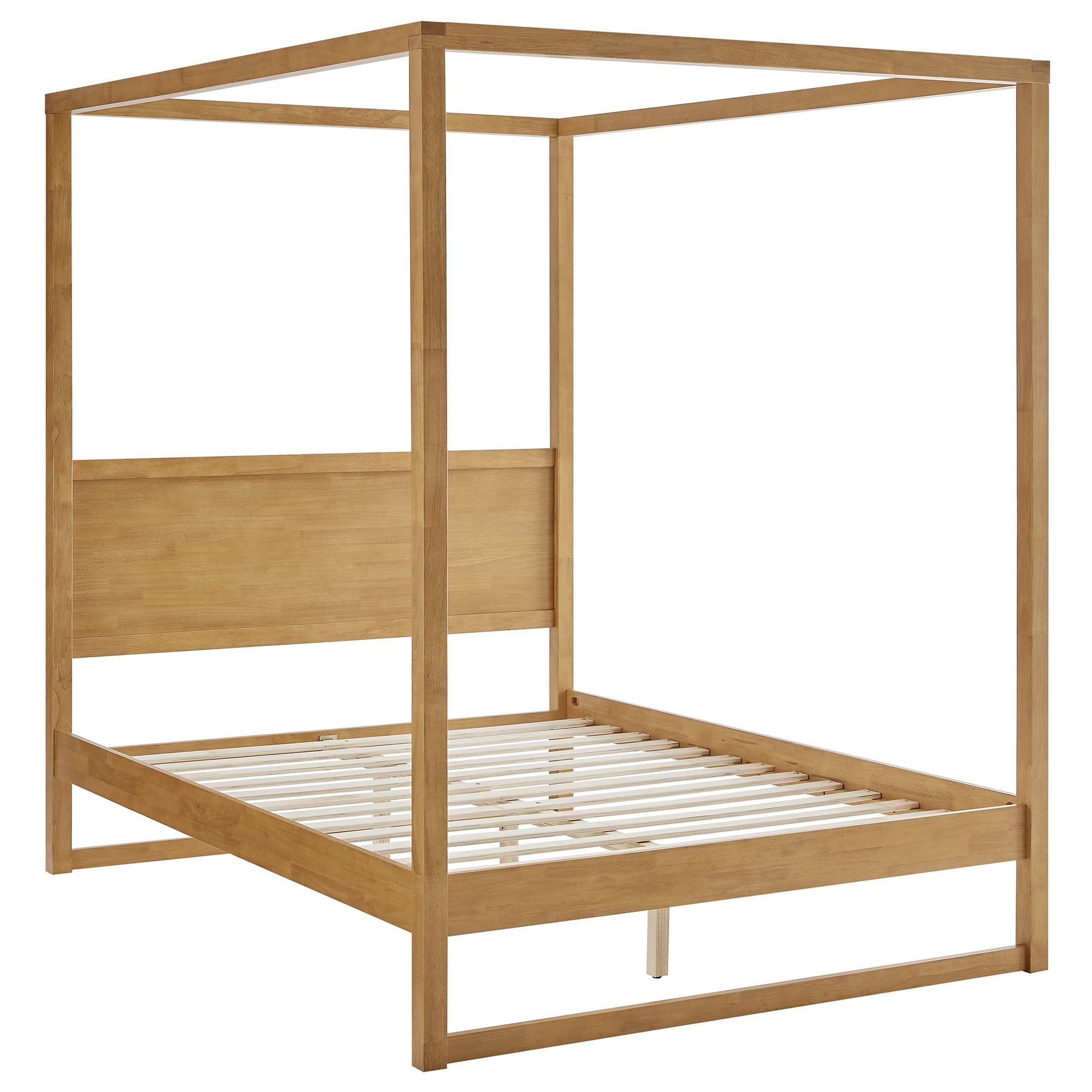 Modway Alva Queen Size 4-Post Wood Platform Canopy Bed in Oak – with with Headboard and Solid Rubberwood Frame