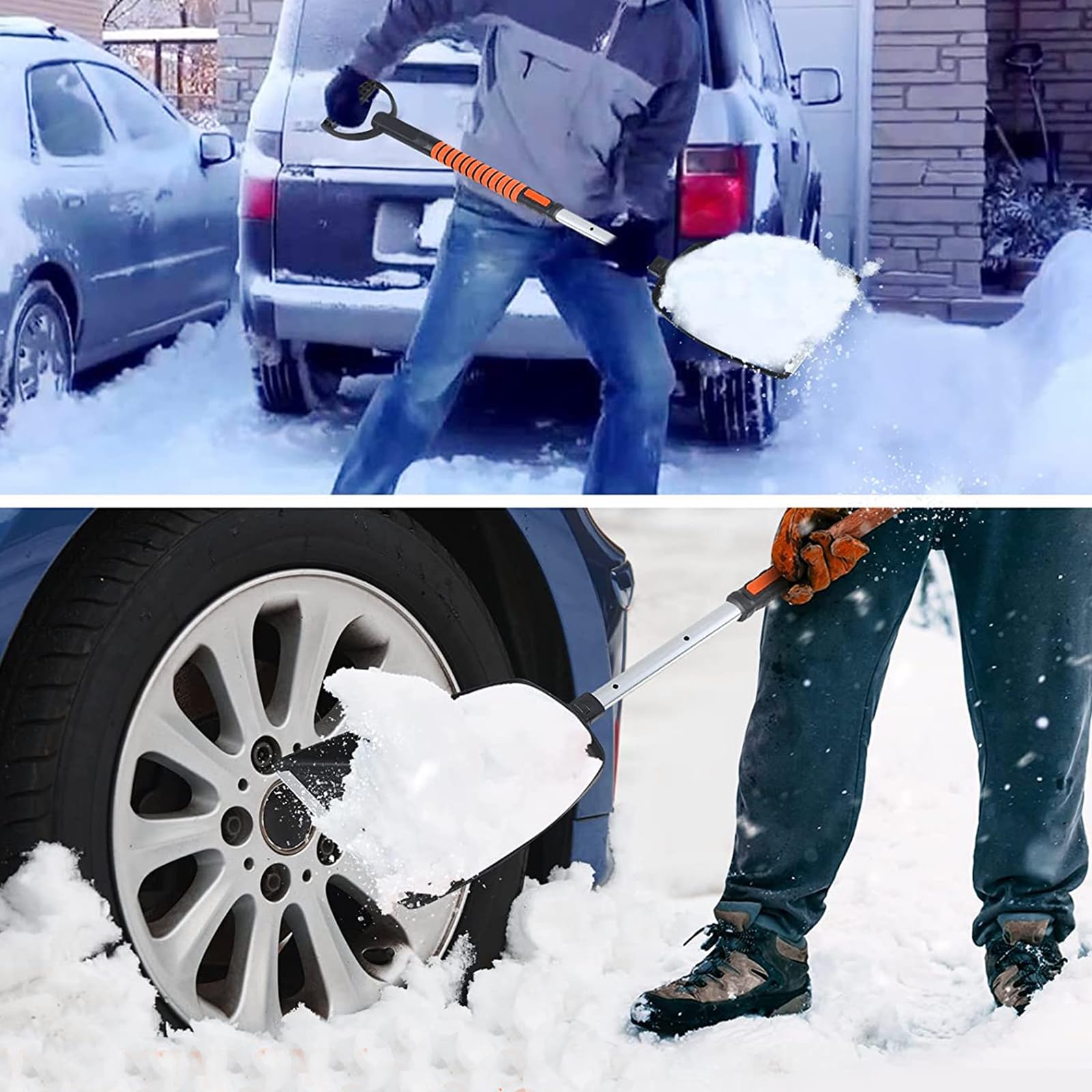 42'' Ice Scraper and Extendable Snow Brush Emergency Snow Shovel Snow Broom with Foam Grip 180° Pivoting Brush Head Snow Scraper for Cars, Trucks, SUVs, Vehicle