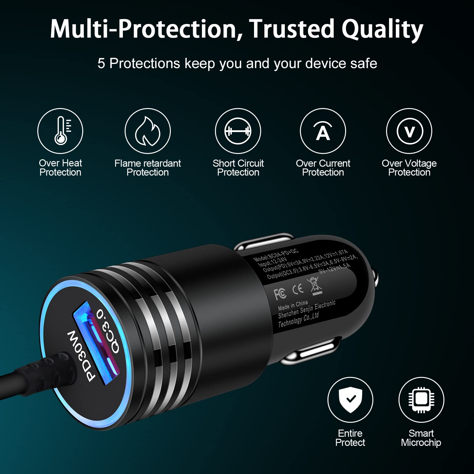 Samsung S24 Ultra Car Charger 48W USB C Cord Fast Charging for Galaxy S24 Plus A16 5G A15 A35 A55 A25 S23 FE S22 S21 A54 iPhone 16 Pro,Dual Port Car Plug Android Charger Phone Adapter 3FT USB-C Cable