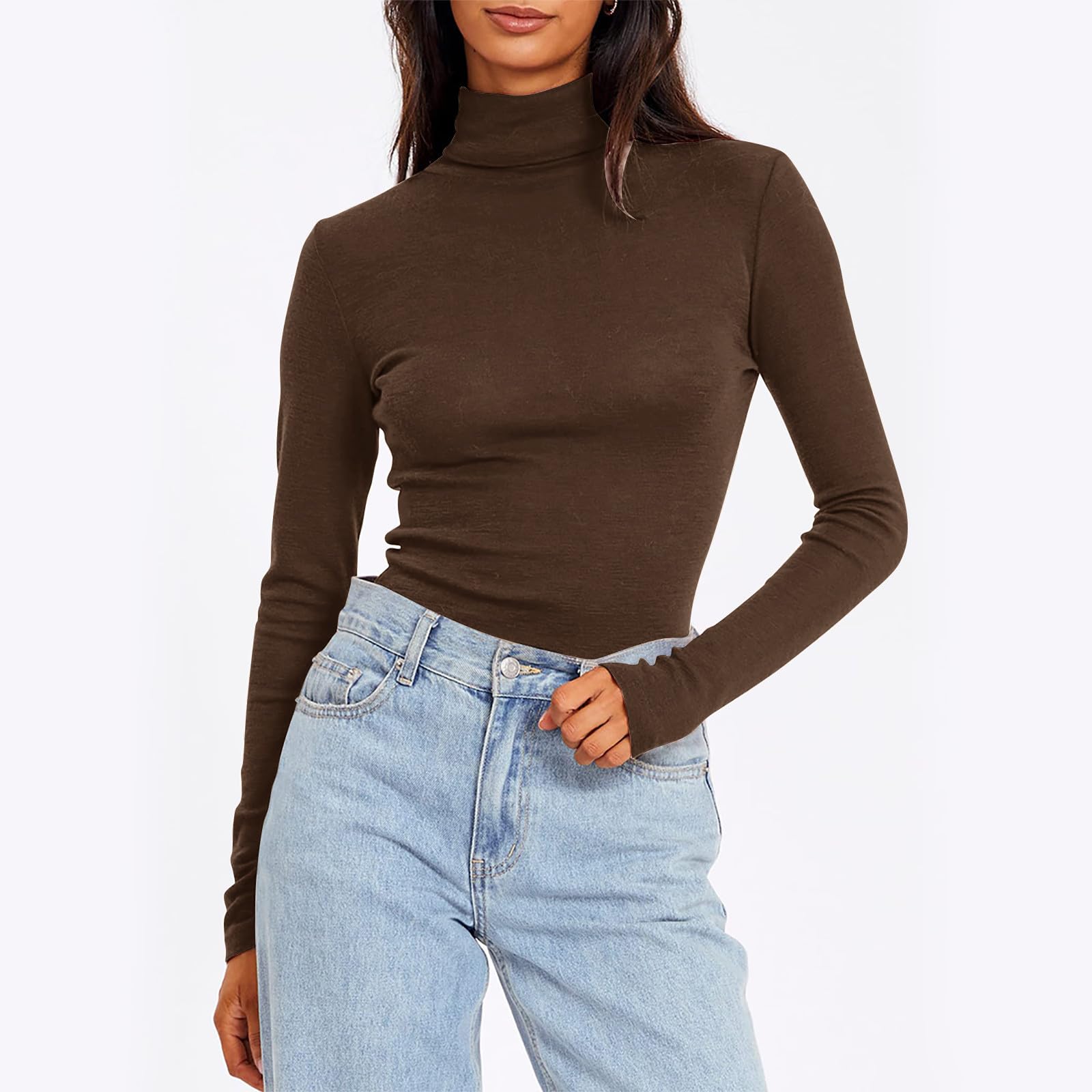 Haul Sale Women Turtle Neck Tops Long Sleeve Haul Womens Clothing Warehouse Amazon Warehouse Deals Haul Items Haul Sale Clearace H02 Brown Xx-Large