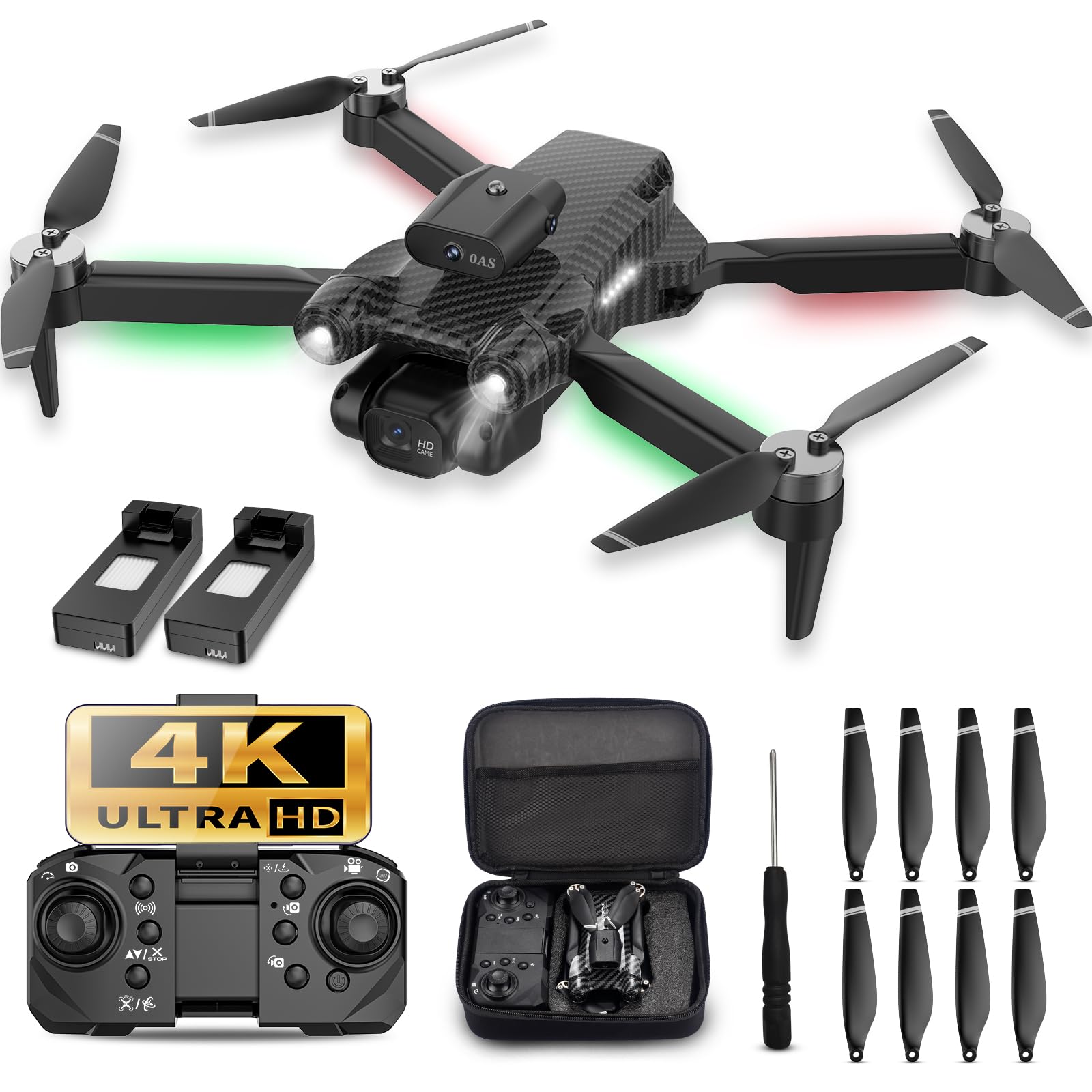 MSMV RC Drone for Kids Adults with HD FPV Camera,Obstacle Avoidance, One Key Start, Carrying Case, 2 Batteries - Cool Toys Gifts for Boys Girls