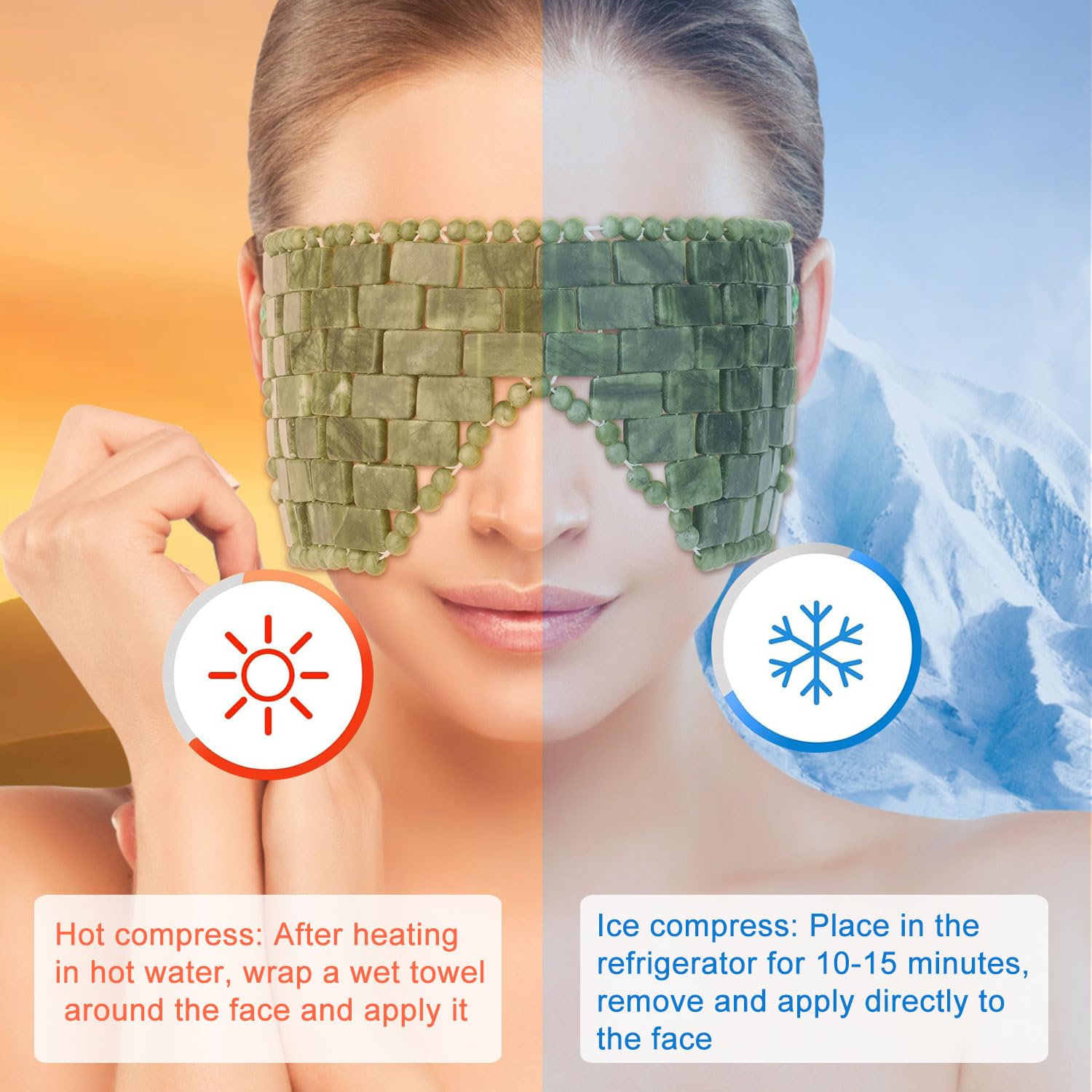 LazyGa Jade Eye Mask,Large Facial Cooling Mask with 100% Real Jade for Hot & Cold Therapy,Green Stone Facial Eyes Sleeping Mask Relief Eye Cover
