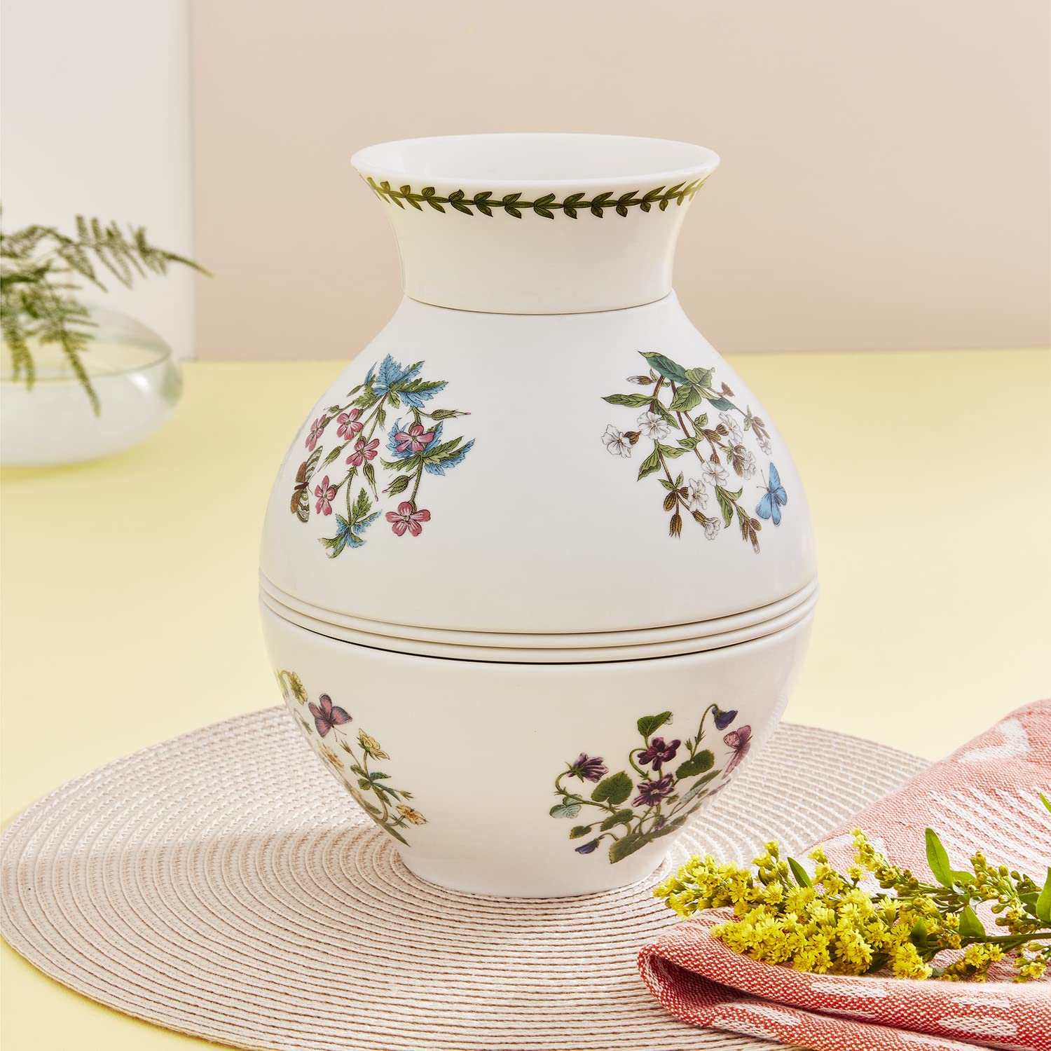 Portmeirion Botanic Garden 10 Piece Dinnerware Set | Nesting Vase Design | Japanese Floral Motif | Porcelain | Dishwasher, Microwave, Freezer and Oven Safe