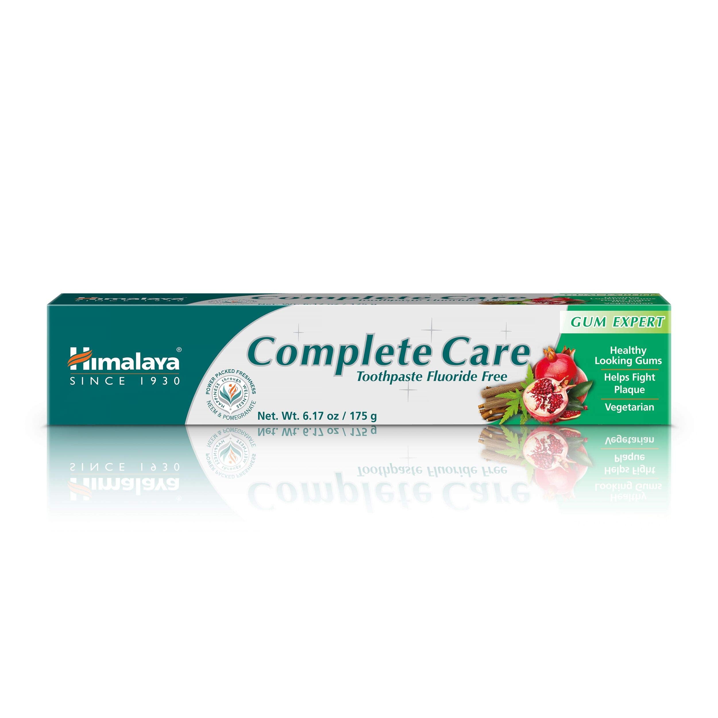 Himalaya Complete Care Toothpaste, Fights Plaque, Freshens Breath, Fluoride Free, Plant-Based, with Neem, Pomegranate, No Artificial Flavors, Cruelty Free, Mint Flavor, 6.17 Oz