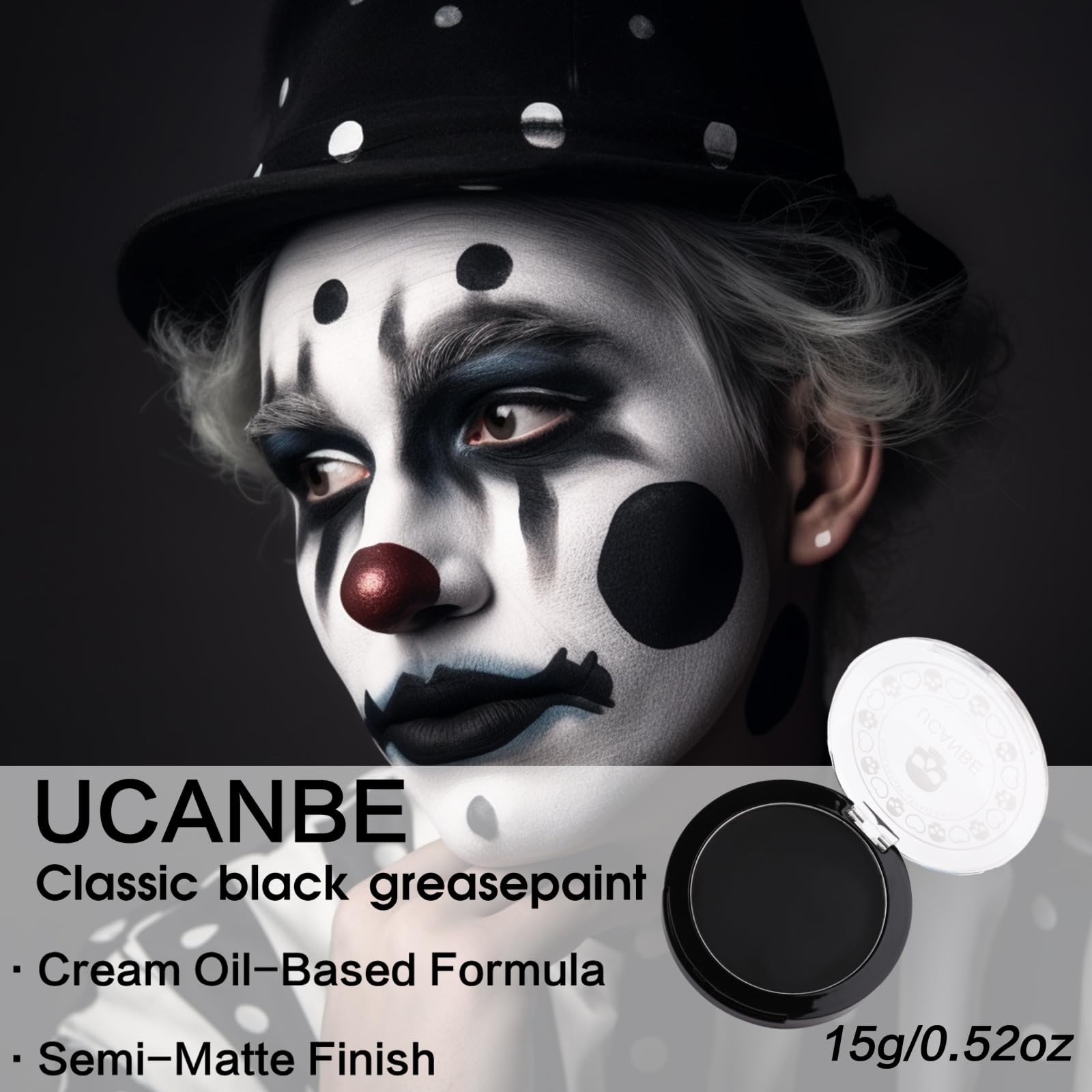 UCANBE Black Cream Face & Body Makeup Foundation, Professional Non-Toxic Greasepaint, Halloween Face Body Paint Palette for Kids & Adults, Facepaint for SFX Clown Zombie Vampire Skull Skeleton Cosplay