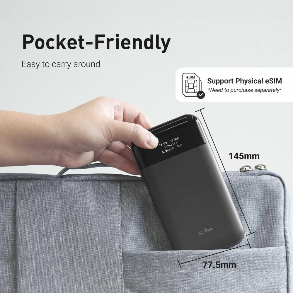 GL.iNet GL-E750V2 (MUDI) 4G LTE Portable Wi-Fi Hotspot for Travel | Mobile Hotspot Device, OpenWrt, OpenVPN, WireGuard, Tor, 7000mAh, Global Version (EM060K-G)