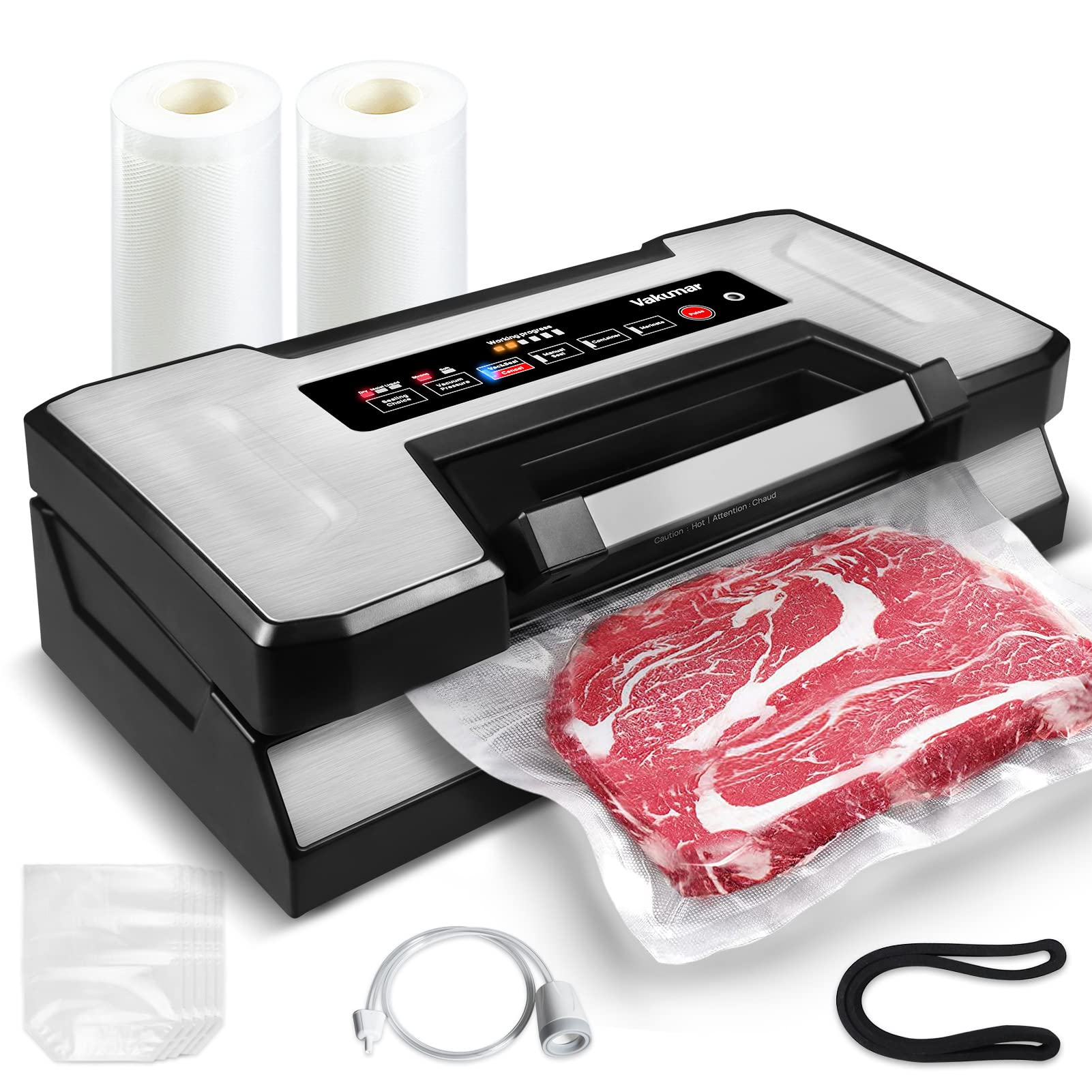 Vakumar Vacuum Sealer Machine, 90Kpa Food Vacuum Sealer Machine Preservation Dry/Moist/Liquid Modes, LED Indicator Light, Handle Locked Design, Built-in Cutter and Bag Storage, Removable Drip Tray