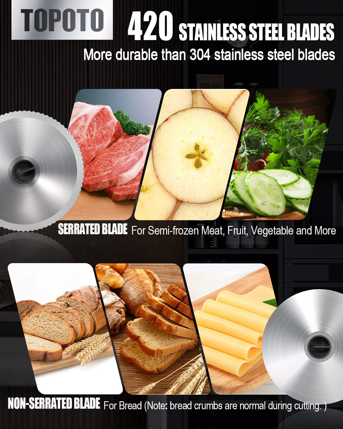 Meat Slicer TOPOTO 200W Deli Food Slicers 2 7.5" Blades Child Lock 18mm Adjustable Home Use Cutting Machine for Lunch Meat Cheese Bread Easy to Clean