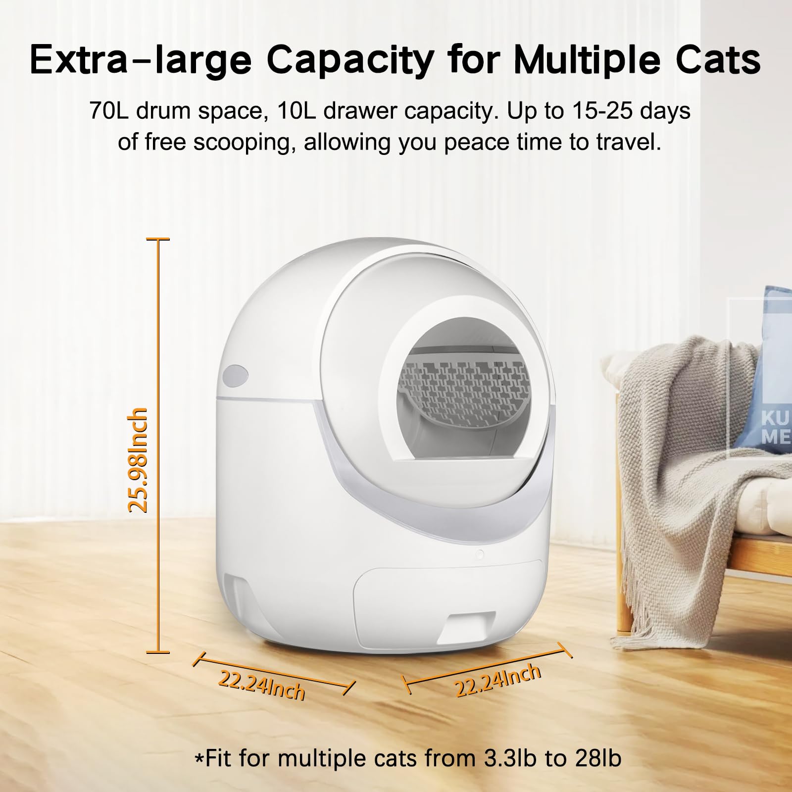 Self Cleaning Cat Litter Box, Automatic Cat Litter Box with APP Control Odor Removal Safety Protection for Multiple Cats