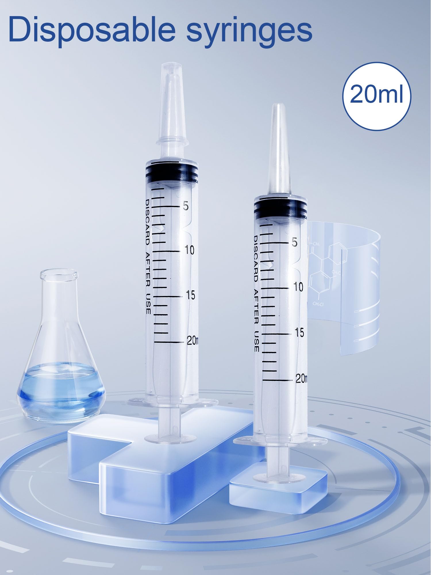 20ml Syringe for Liquid, Large Plastic Syringe 5 Pack 20ml Syringes, Measuring Syringe Tools, Oral, Scientific Labs, Measurement, Dispensing, with Cap Syringe