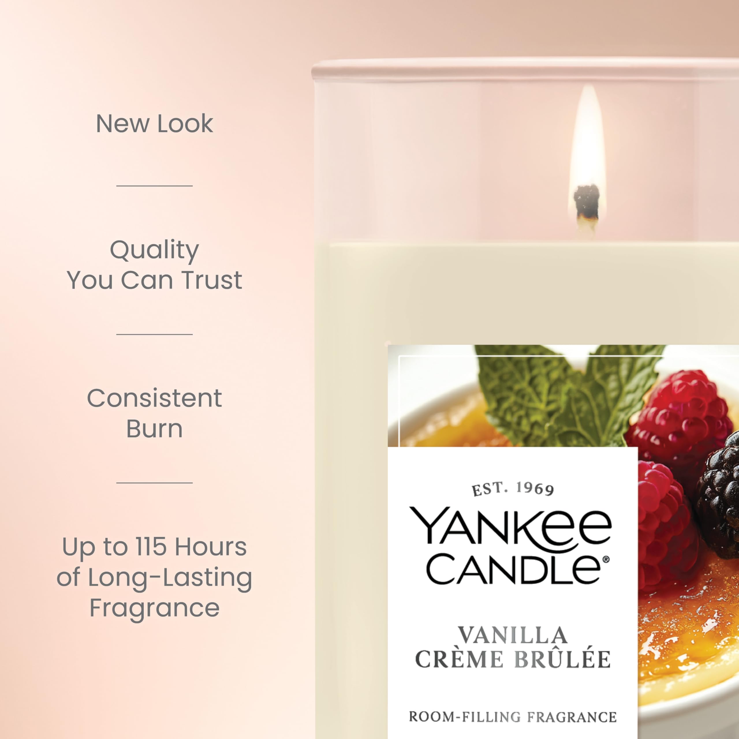 Yankee Candle Medium Pillar Scented Candle with up to 115 Hour Burn Time, Premium Plant Wax Blend for Consistent Burn, 14.25 oz Pillar Candle with Room Filling Fragrance, Vanilla Crème Brûlée