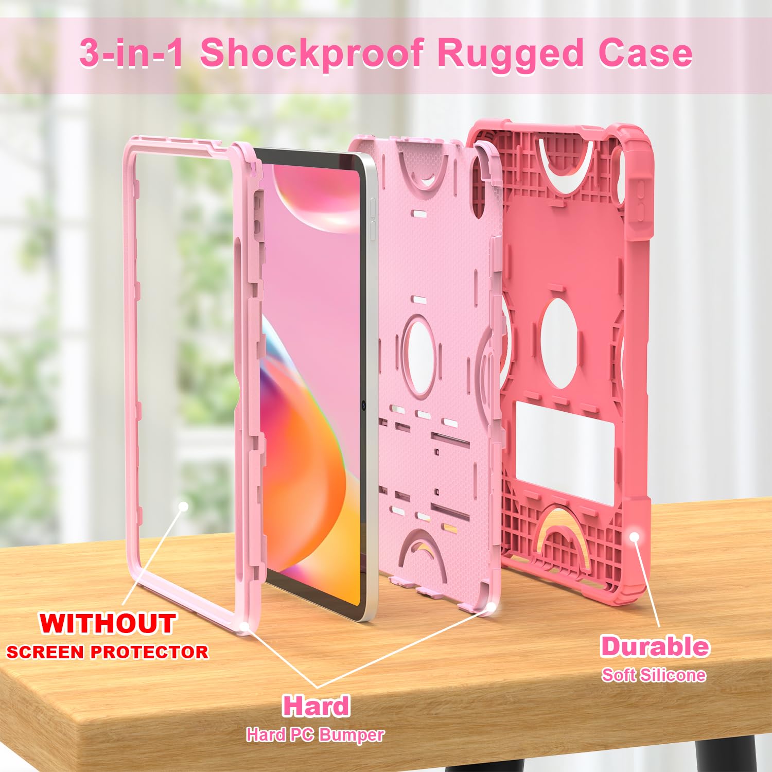 Grifobes for iPad 10th Generation Case 10.9 inch 2022, iPad 10th Case with Pencil Holder Heavy Duty Shockproof Rugged Protective Cover with Kickstand for Girls Kids Rose Pink