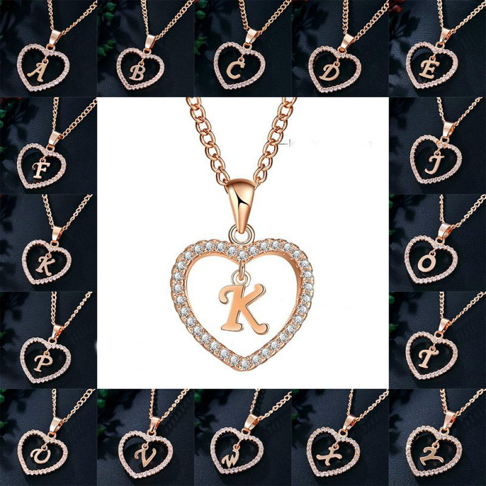 clearance, Rose Gold Personalized Pendant Initial A-Z Necklace Gifts for Women Cubic Zirconia Heart Necklaces Jewelry 1 dollar items only clearance items sales today clearance