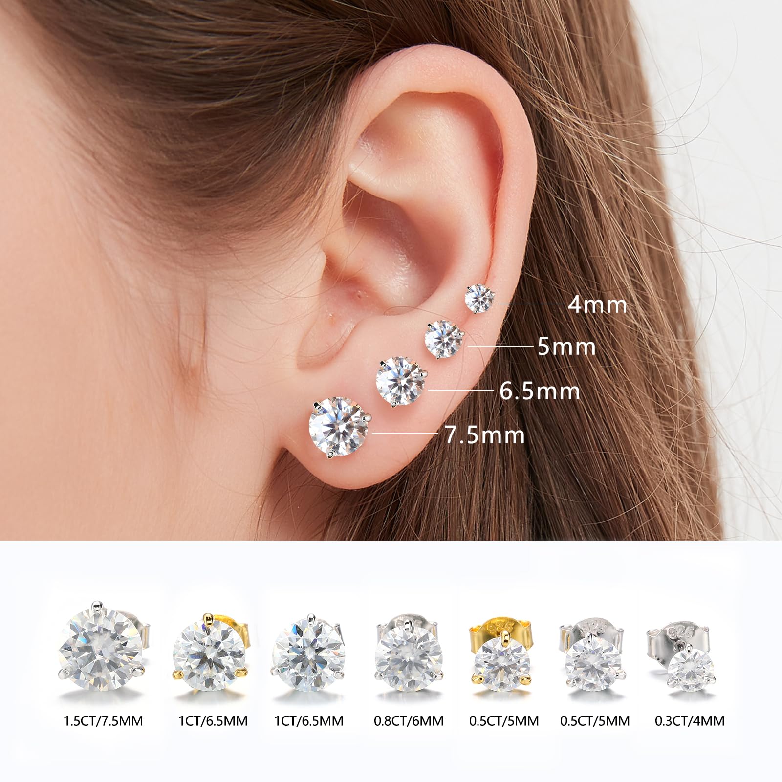 Moissanite Earrings - Moissanite Earrings for Women, Moissanite Earrings for Men, Diamond Stud Earrings for Women 925 Sterling Silver Hypoallergenic Earrings