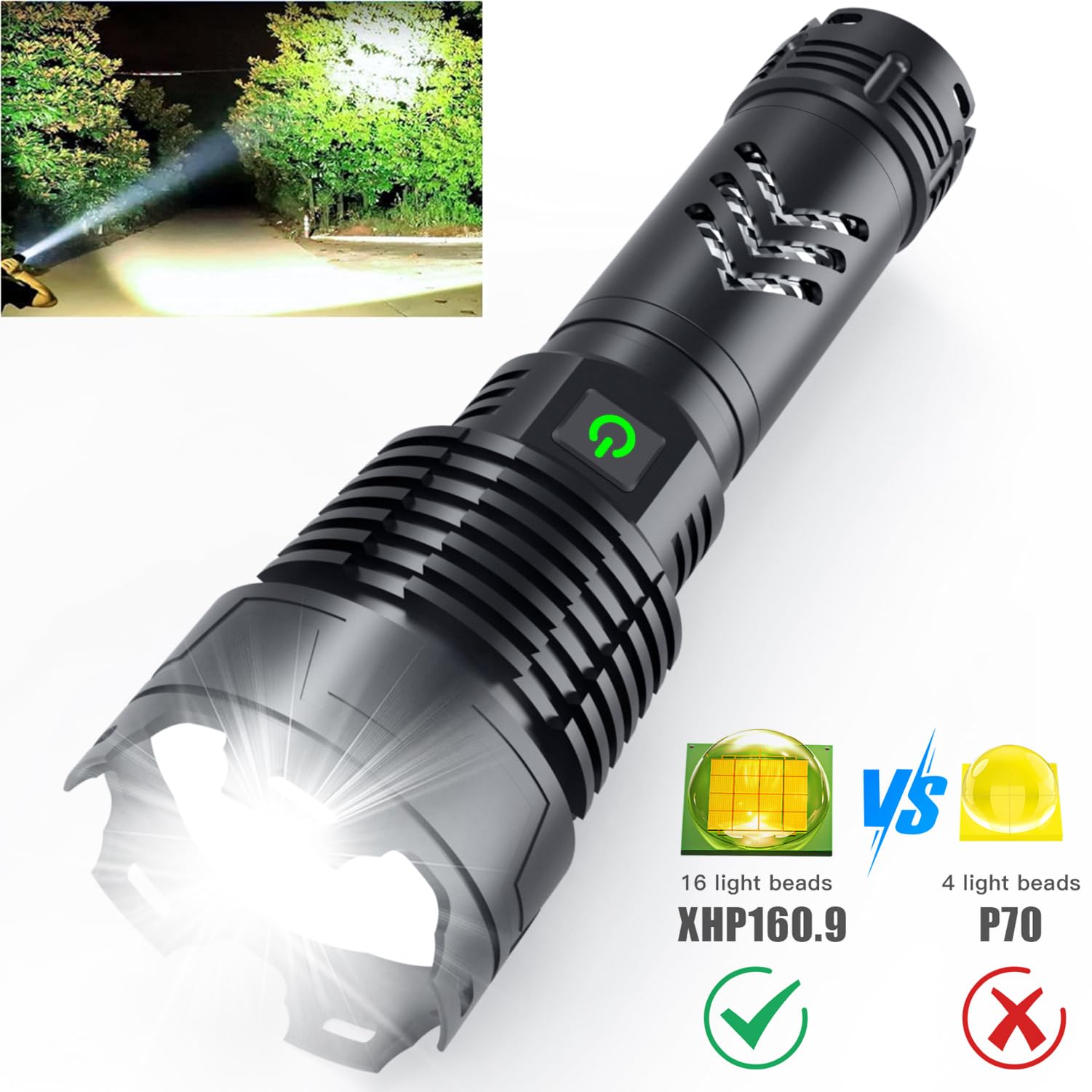 Alifa Rechargeable Flashlights 1500000High Lumens, LED Powerful Super Bright Flashlight, 5 Mode Zoomable Tactical Flashlights Waterproof, Output Funtion & 24H Long Life for Emergencies Camping.