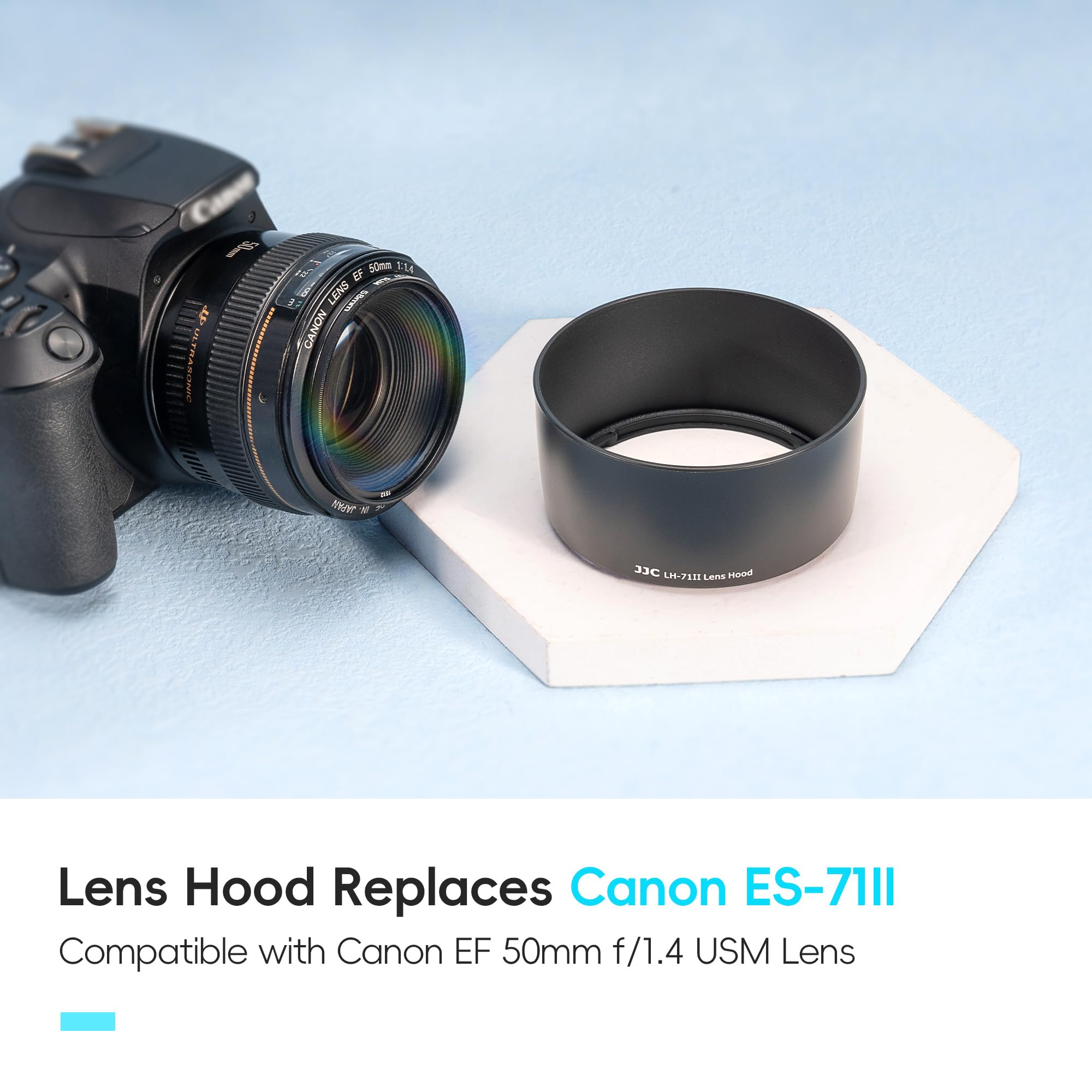 JJC Lens Hood Shade for Canon EF 50mm f/1.4 USM Lens Replaces Canon ES-71II Hood Reverse Attaching -Black