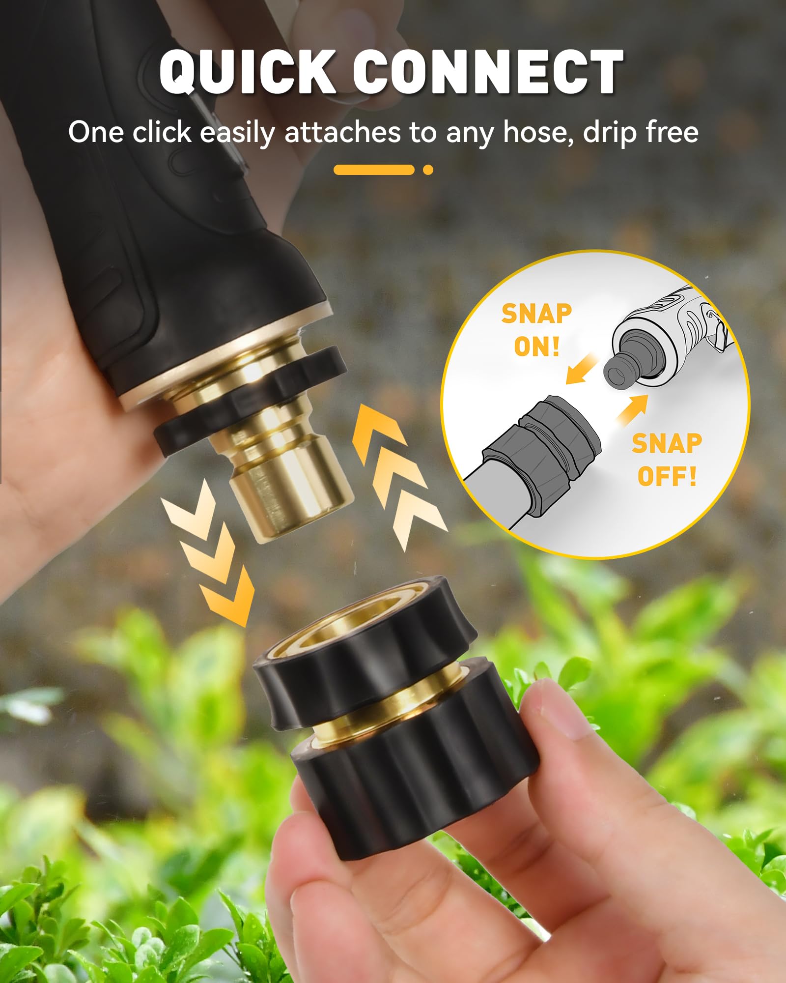 RAINPOINT Garden Hose Nozzle, 100% Zinc Alloy Hose Sprayer Nozzle with 9 Spray Patterns, High Pressure Water Hose Nozzle Heavy Duty Hand Sprayer, Watering Plants and Lawn, Car Washing, Pet Showering