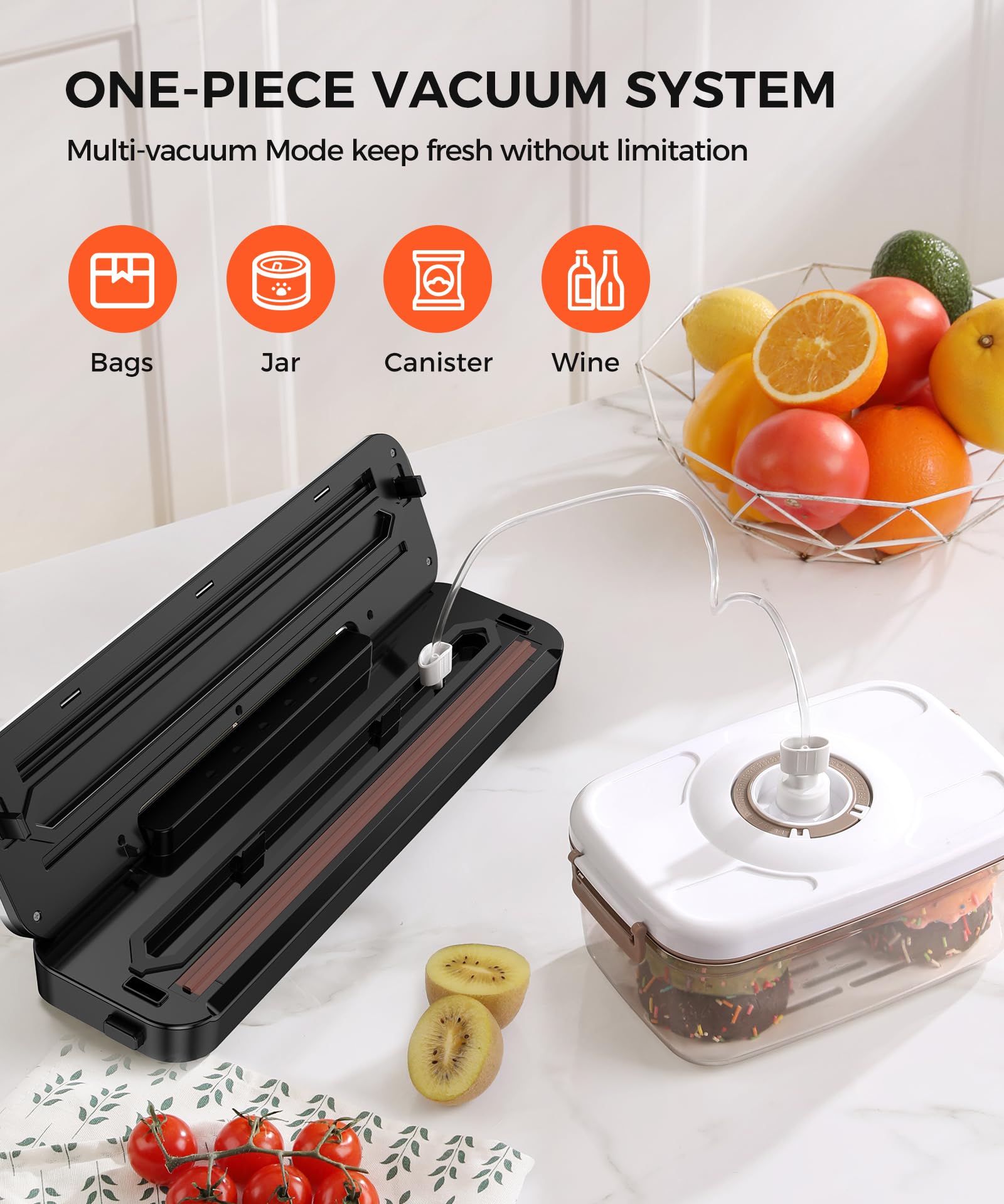 Vacuum Sealer Machine,75Kpa Precision Suction Power 6-in-1 Food Sealer with Digital Timer, Dry & Moist Food Modes, Compact Design with 10 Vacuum Bags & Bulit-in Cutter(Sliver)