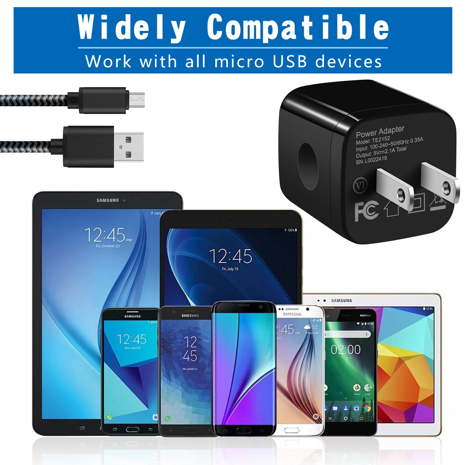 HI-CABLE Android Charger Cable, Micro USB Cable [2 Pack/6FT] with 2-Pack Dual Port USB Wall Charger Fast Charging Compatible with Samsung Galaxy S7 S6 J8 J7 Note 5,Kindle,LG,PS4,Camera (Black)