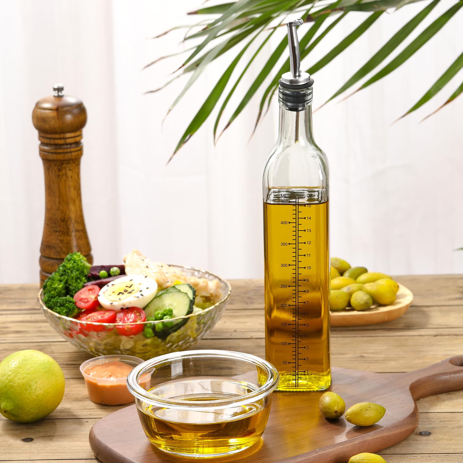 AOZITA 17oz Glass Olive Oil Dispenser Bottle - 500ml Clear -Oil & Vinegar Cruet with Pourers and Funnel - Olive Oil Carafe Decanter for Kitchen