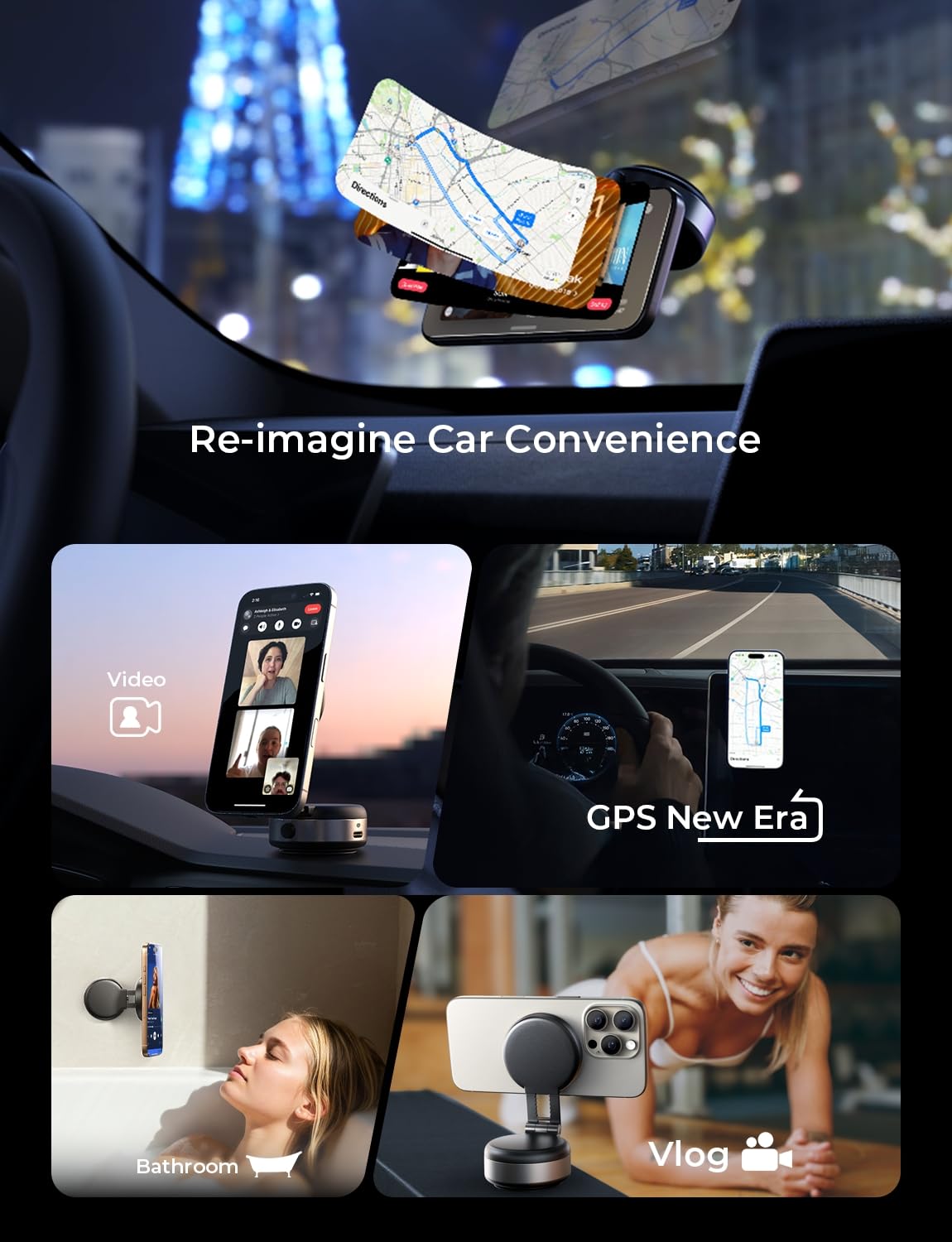 LISEN for iPhone 17 Portable Electric Vacuum Suction Phone Holder for Car MagSafe, Magnetic Phone Holder for Car Suction Cup Phone Mount Foldable for iPhone 17 Pro Max Air /16/15/14/13/12