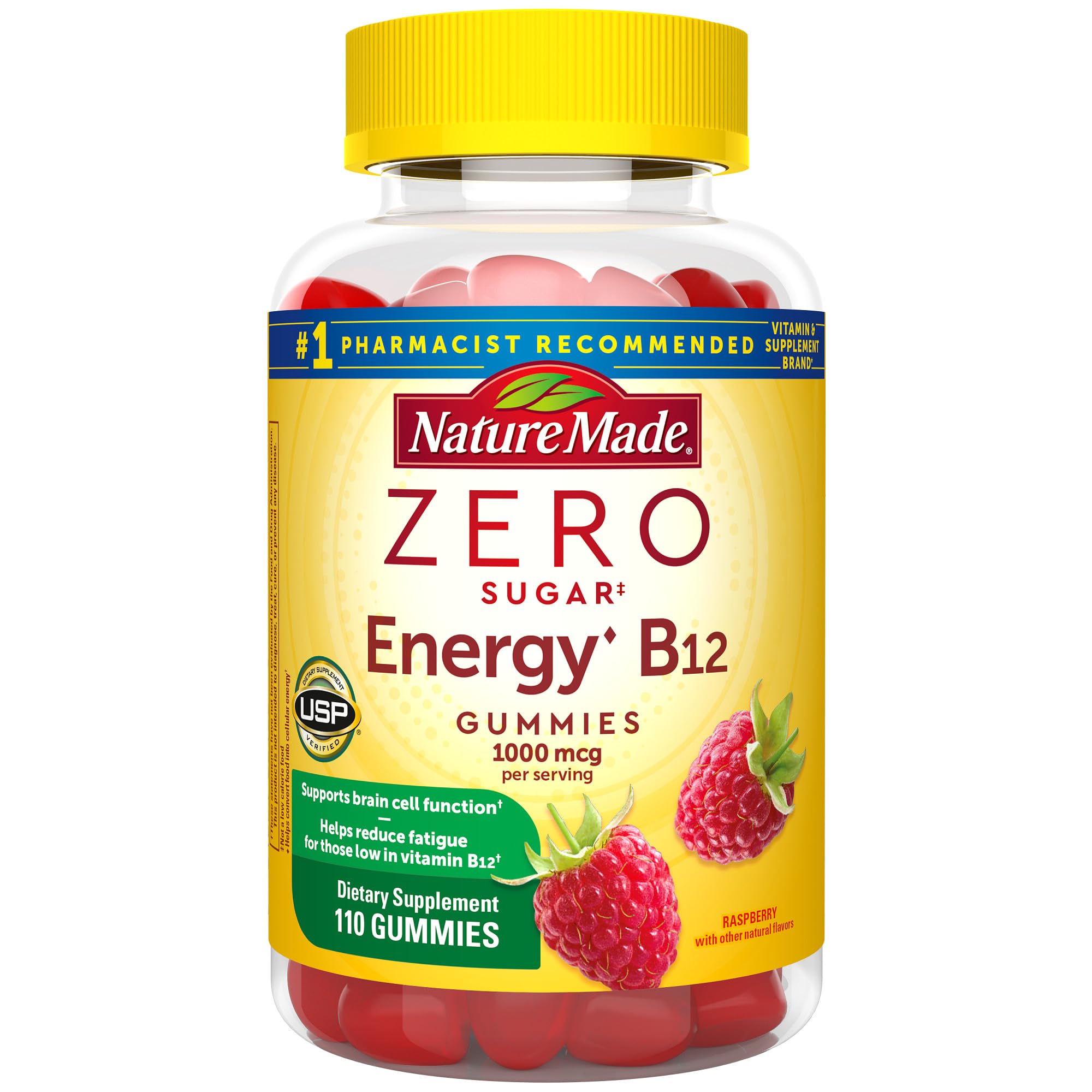 Nature Made Zero Sugar Energy Vitamin B12 Gummies 1000 mcg per Serving, B12 Vitamins, Energy Metabolism Support, 110 Sugar Free Gummies, 55 Day Supply