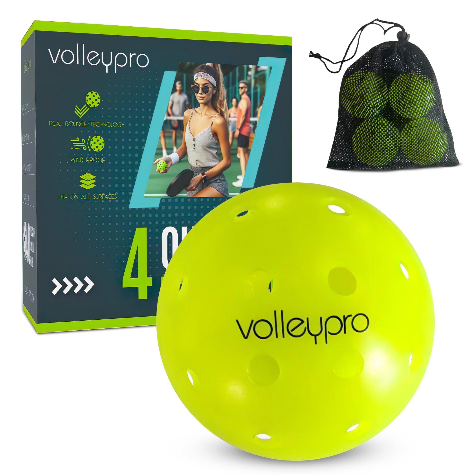 Volley Pro 4-Pack Outdoor Pickleballs: Ultimate Quality, Precision-Balance, and Durability for Confident Competition