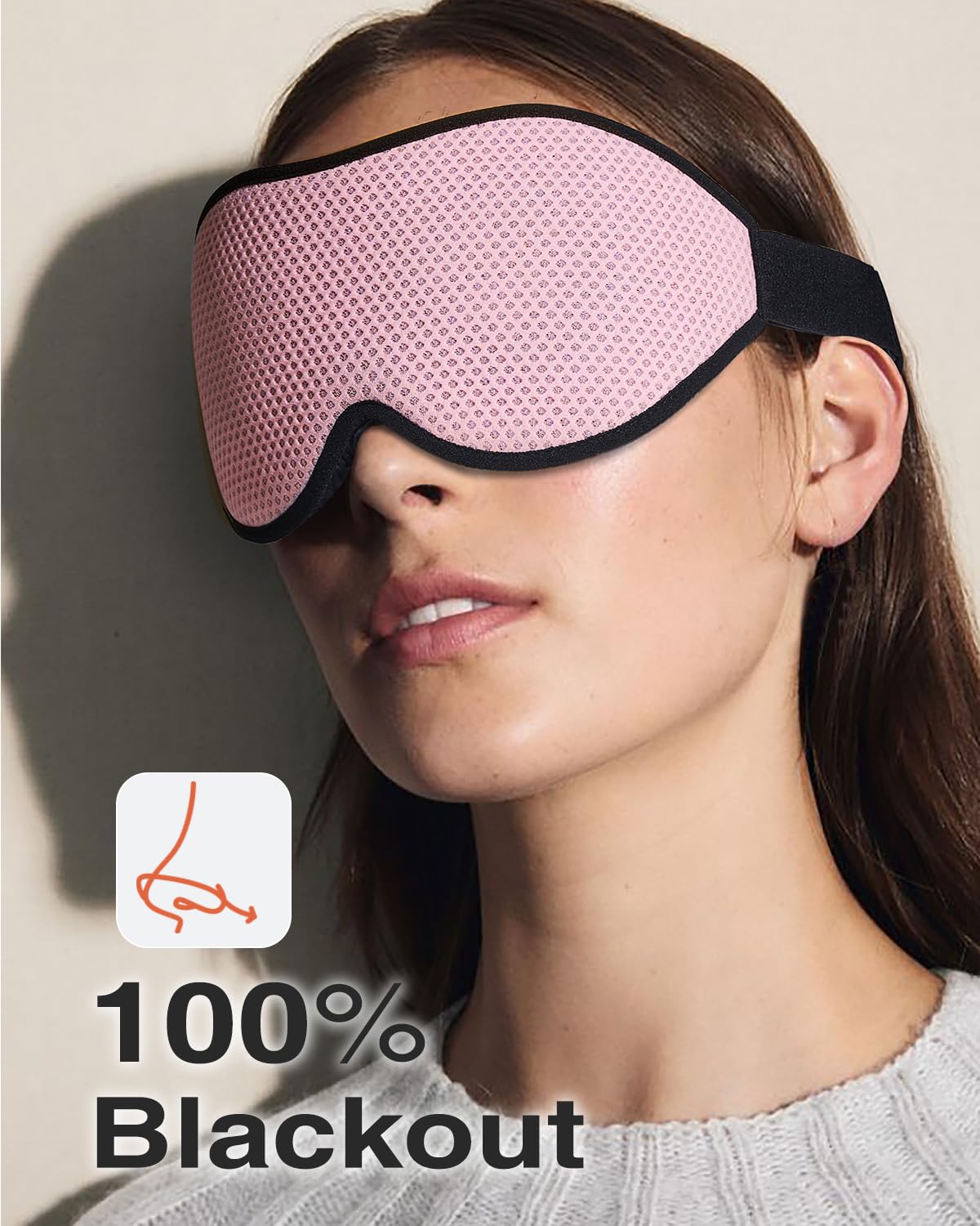 MABAO Sleep Mask for Side Sleeper, Eye Mask for Sleeping Women Men, 3D Contoured Cup No Eye Pressure 100% Light Blocking Sleeping Mask with Adjustable Strap Night Blindfold Flight, Travel, Nap, Pink