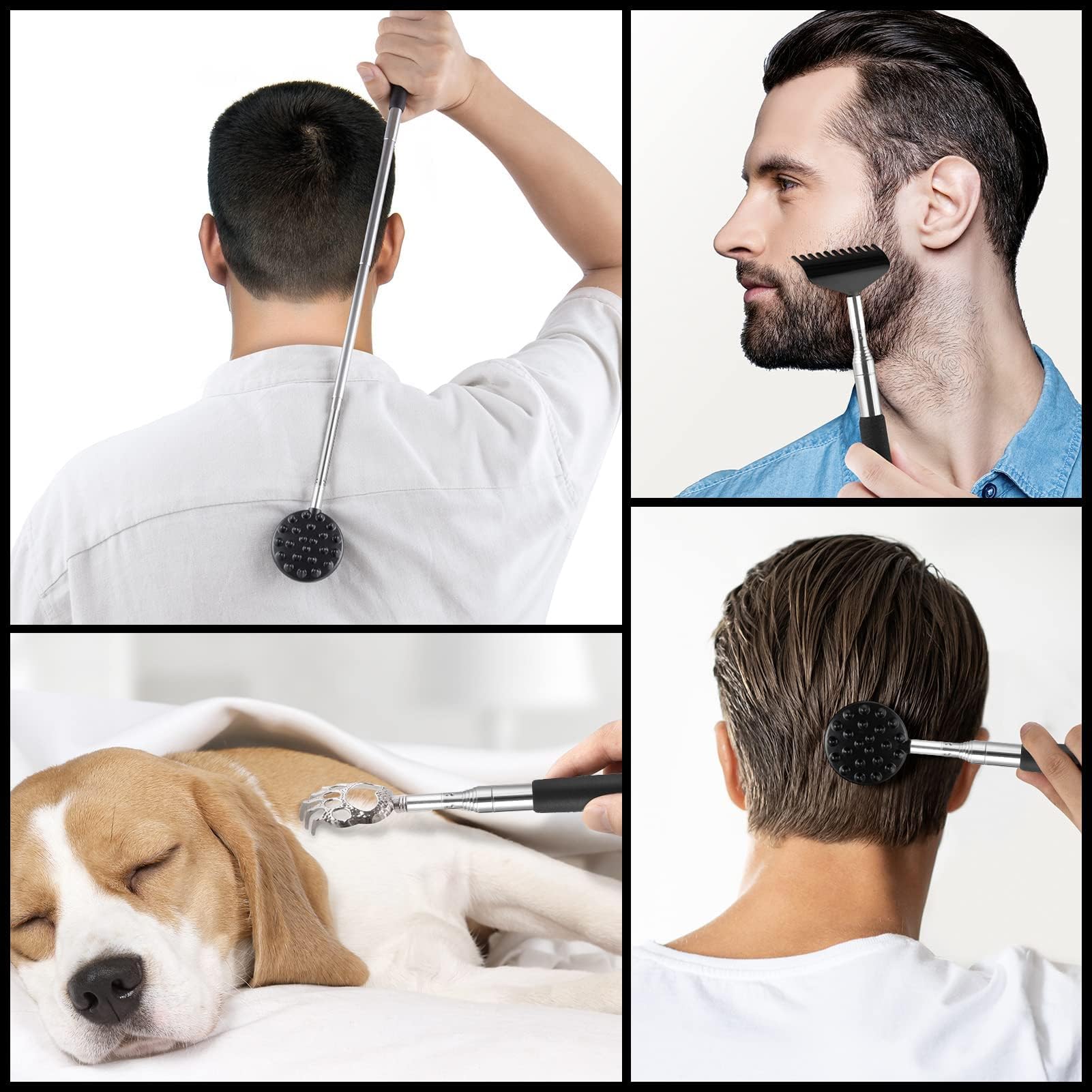 TUKUOS Telescoping Back Scratcher with 4Pcs Detachable Scratching Heads, Stocking Stuffers for Men Back Scratcher for Men/Women,White Elephant Gifts for Adults Christmas Gifts for Men Women