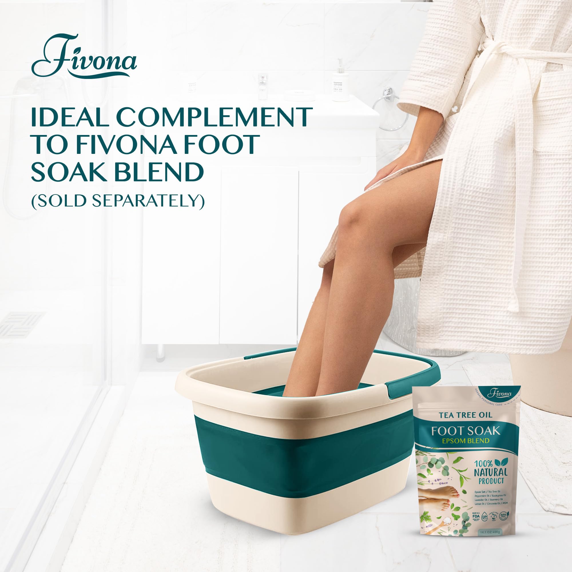 Fivona Collapsible Foot Bath Basin - Pedicure Foot Soaking Tub for Tired Feet, Cracked Heels, Soothe Soreness, Soften Calluses