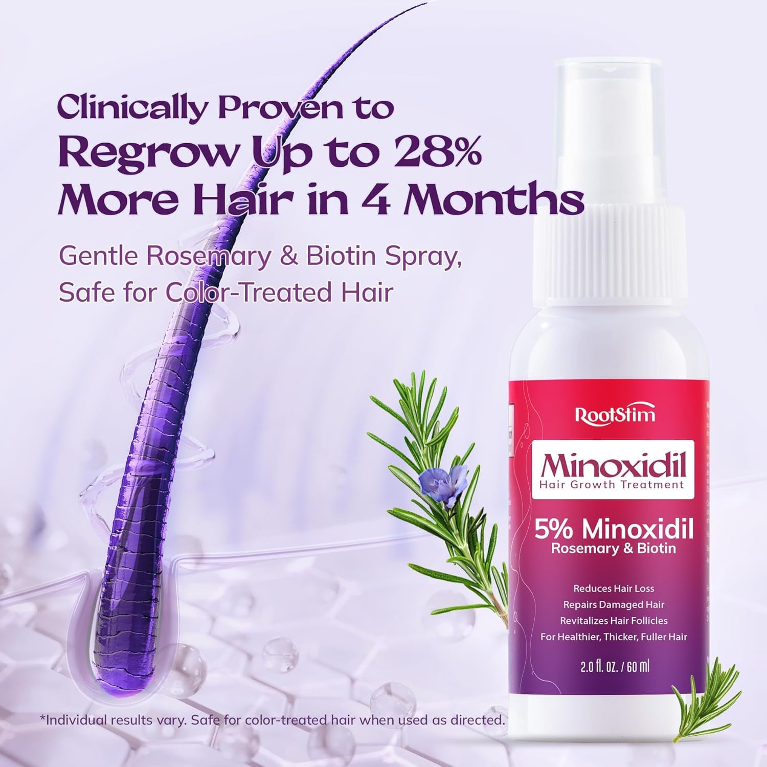 5% Minoxidil Spray for Women Hair Growth: RootStim Extra Strength Hair Regrowth Treatment with Biotin, Caffeine & Peptides for Thinning Hair, Fuller & Healthier Hair - 2 Fl Oz