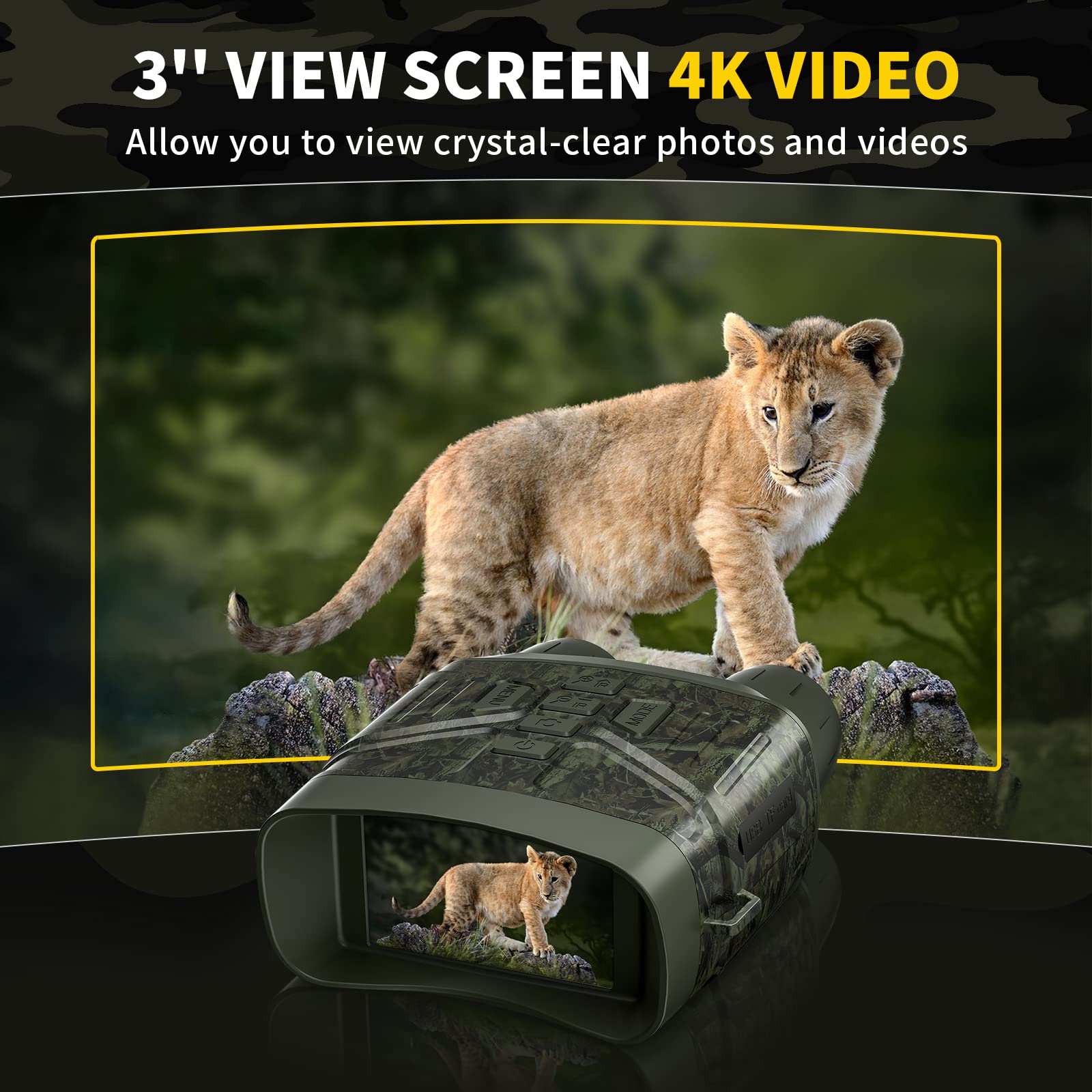 Night Vision Goggles - 4K Night Vision Binoculars for Adults, 3'' HD Screen Binoculars can Save Photo and Video with 32GB TF Card, Camouflage