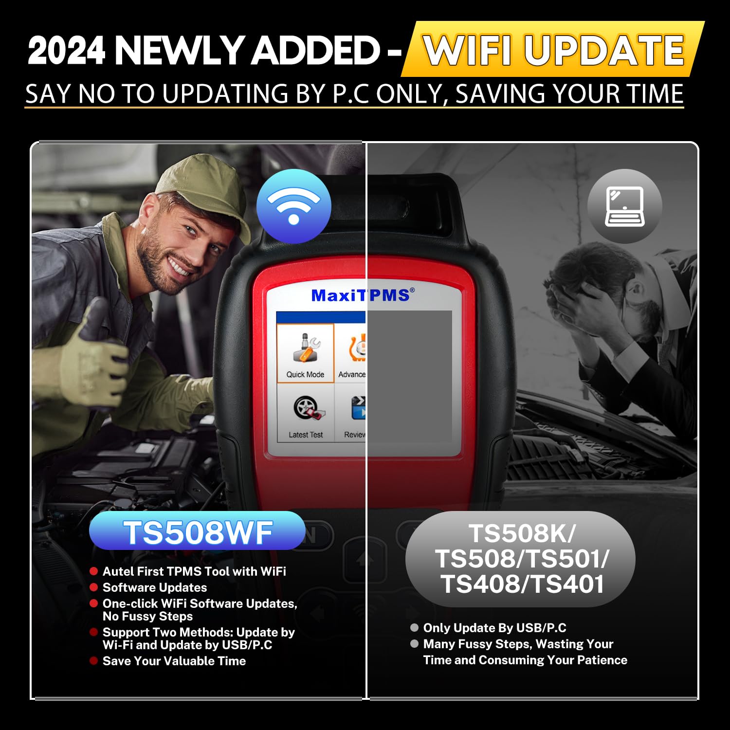 Autel MaxiTPMS TS508WF KIT TPMS Programming Tool, 2024 Upgraded WiFi Ver. of TS508K TS508 TS501 TS601 w/ $120 4PCS 315MHz+433MHz Autel MX-Sensor, Full TPMS Activate Relearn Diagnostic Scan Tool