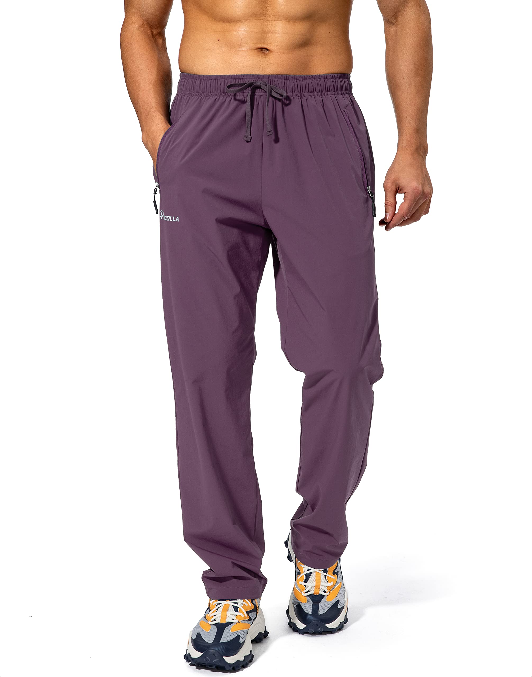 Pudolla Men's Workout Athletic Pants Elastic Waist Jogging Running Pants for Men with Zipper Pockets(Eggplant Large)