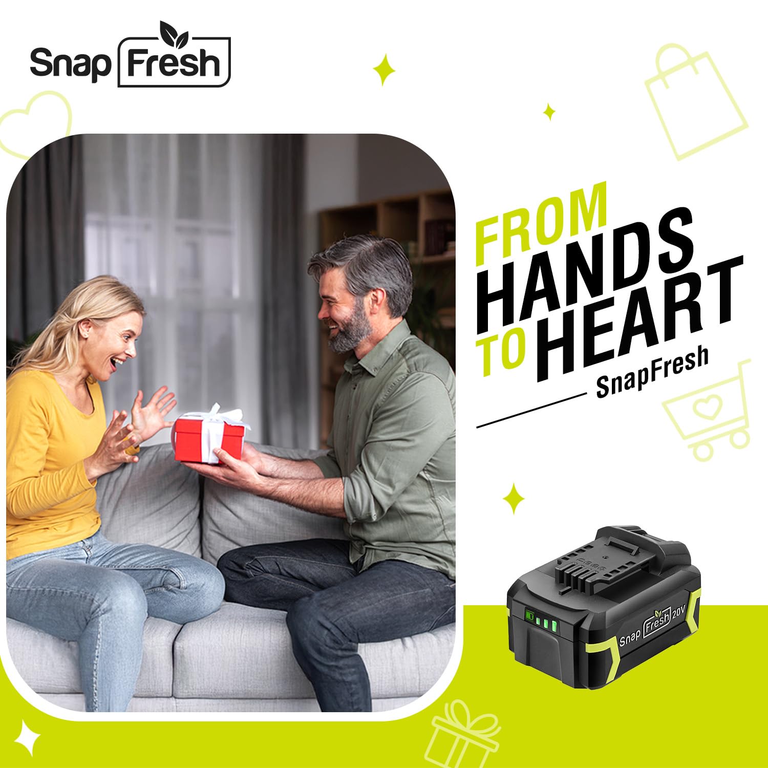 SnapFresh 20V 5.0Ah Li-ion Battery, (Not Compatible with Other Brands), Lithium-Ion Battery Support Fast Charging(BBT-DC50A)