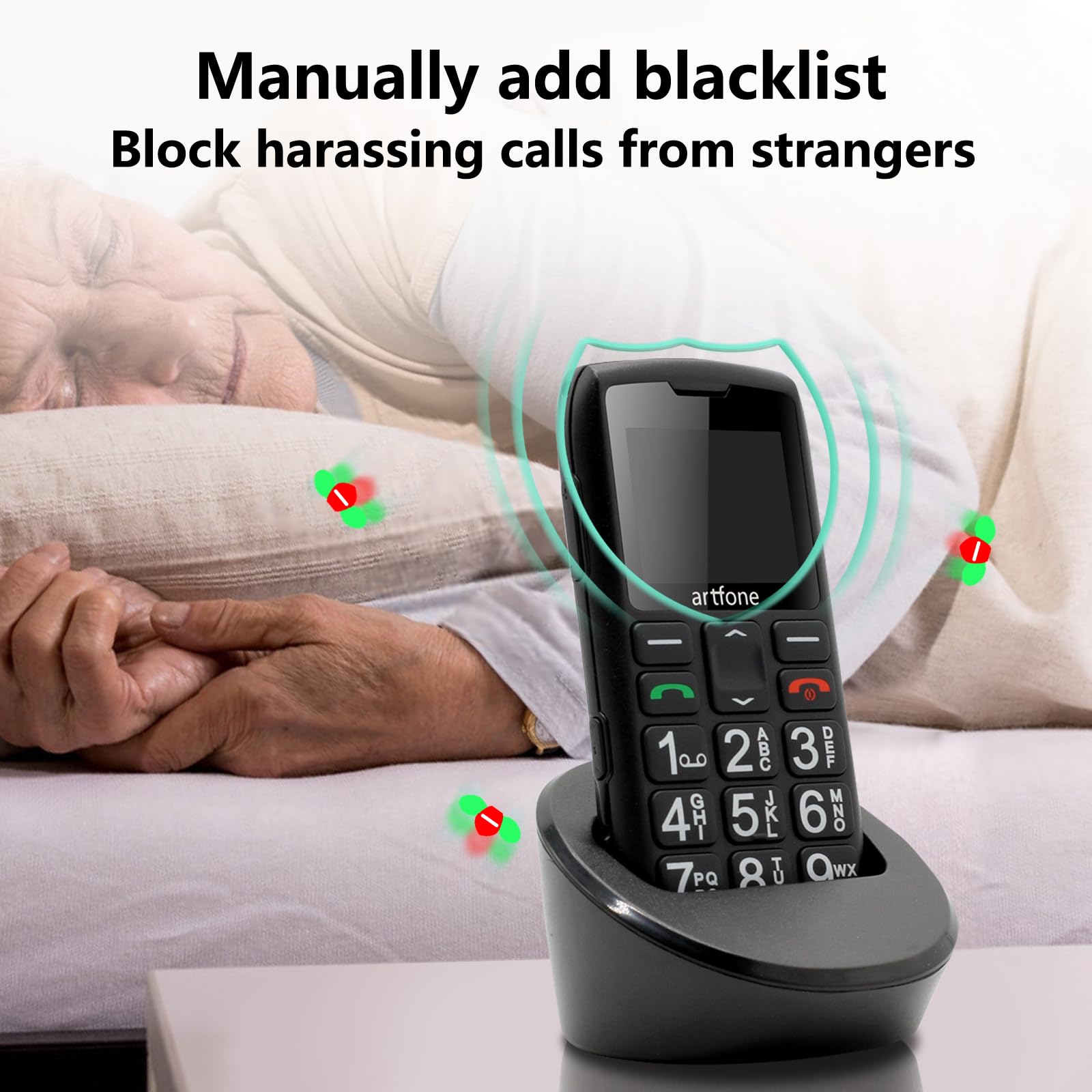 artfone C1+4G Big Button Cell Phone for Seniors and Kids, Unlocked Senior Cell Phone with SOS and Time Broadcast Button, Speed Dial, FM Radio, Torch, Clear Sound, Charging Dock, 1800mAh Battery, Black
