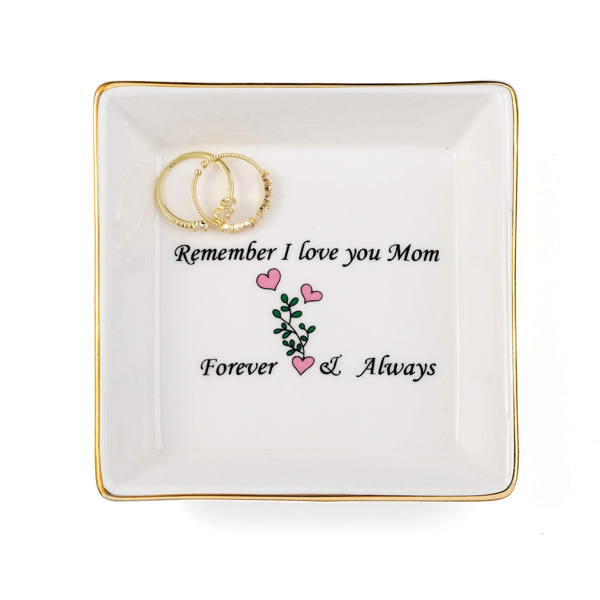 JoycuFF Trinket Dishes for Jewelry Mom Mother Birthday Christmas Mothers Day Gift Jewelry Tray for Rings Necklaces Bracelets Earrings Remember I Love You Mom Jewelry Dishes