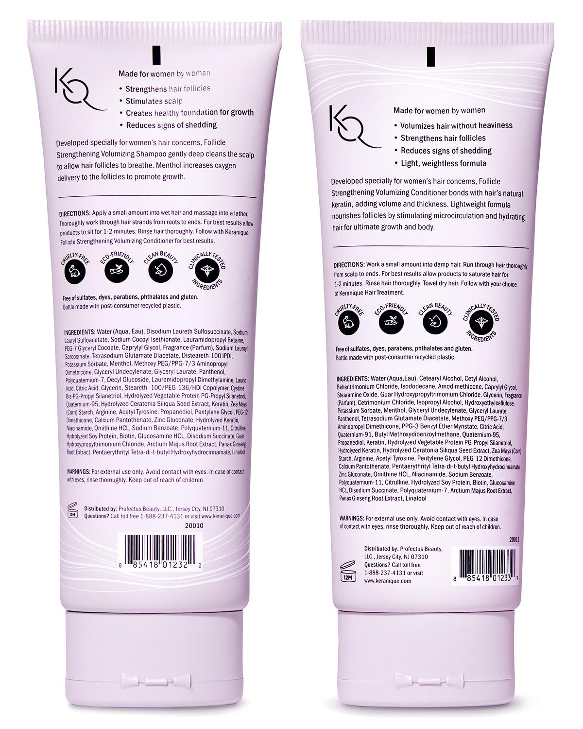 Keranique Shampoo and Conditioner - Volumizing Shampoo and Conditioner Set for Fine, Thinning Hair and Fuller Hair Growth - Keratin Enriched, Volume Thickening, Sulfate-Free, Color-Safe, Anti-Aging