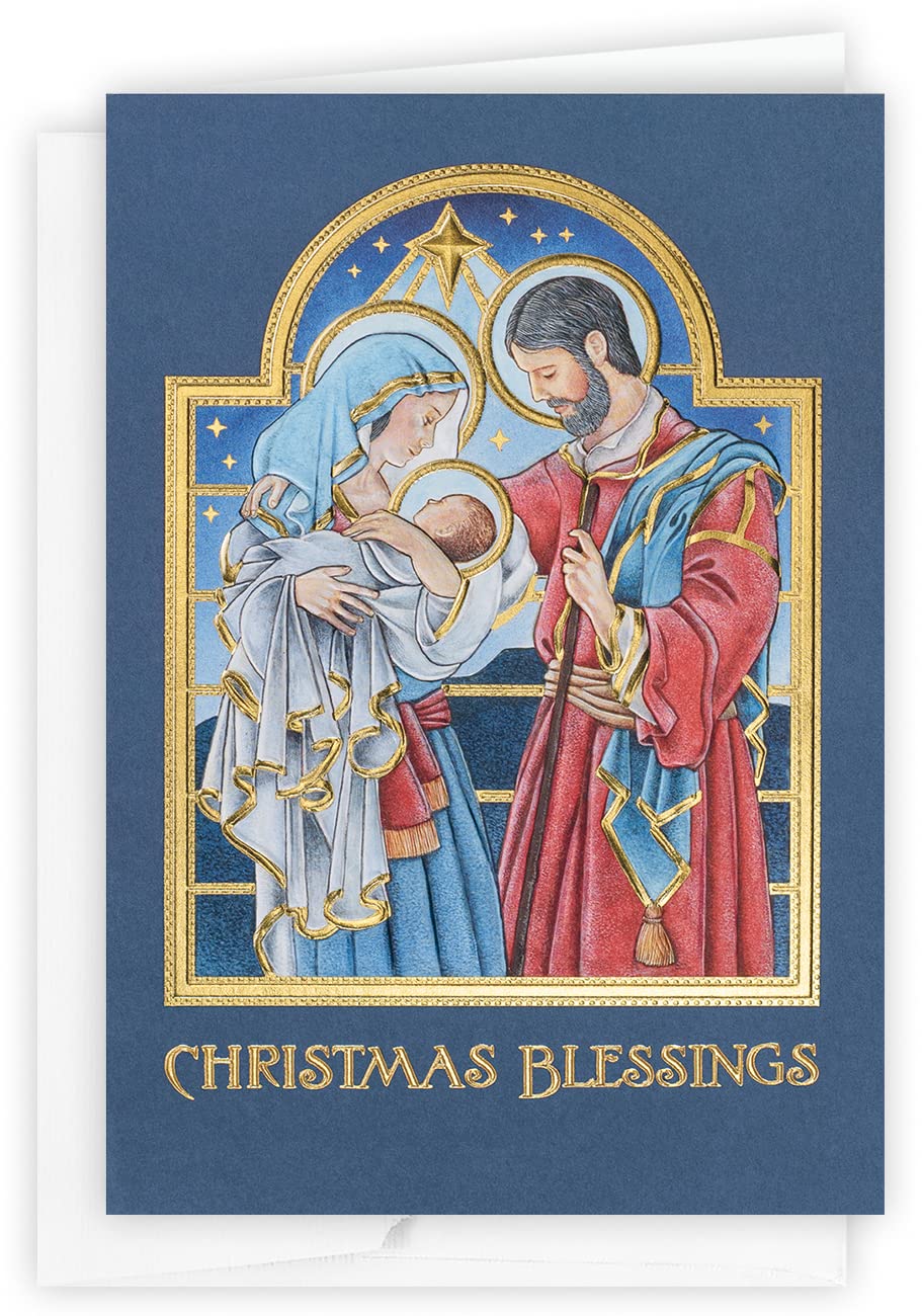 The Gallery Collection, 25 Count Card Pack, Religious Christmas Cards with Foil Lined Envelopes (Christmas Family), For Business or Consumer