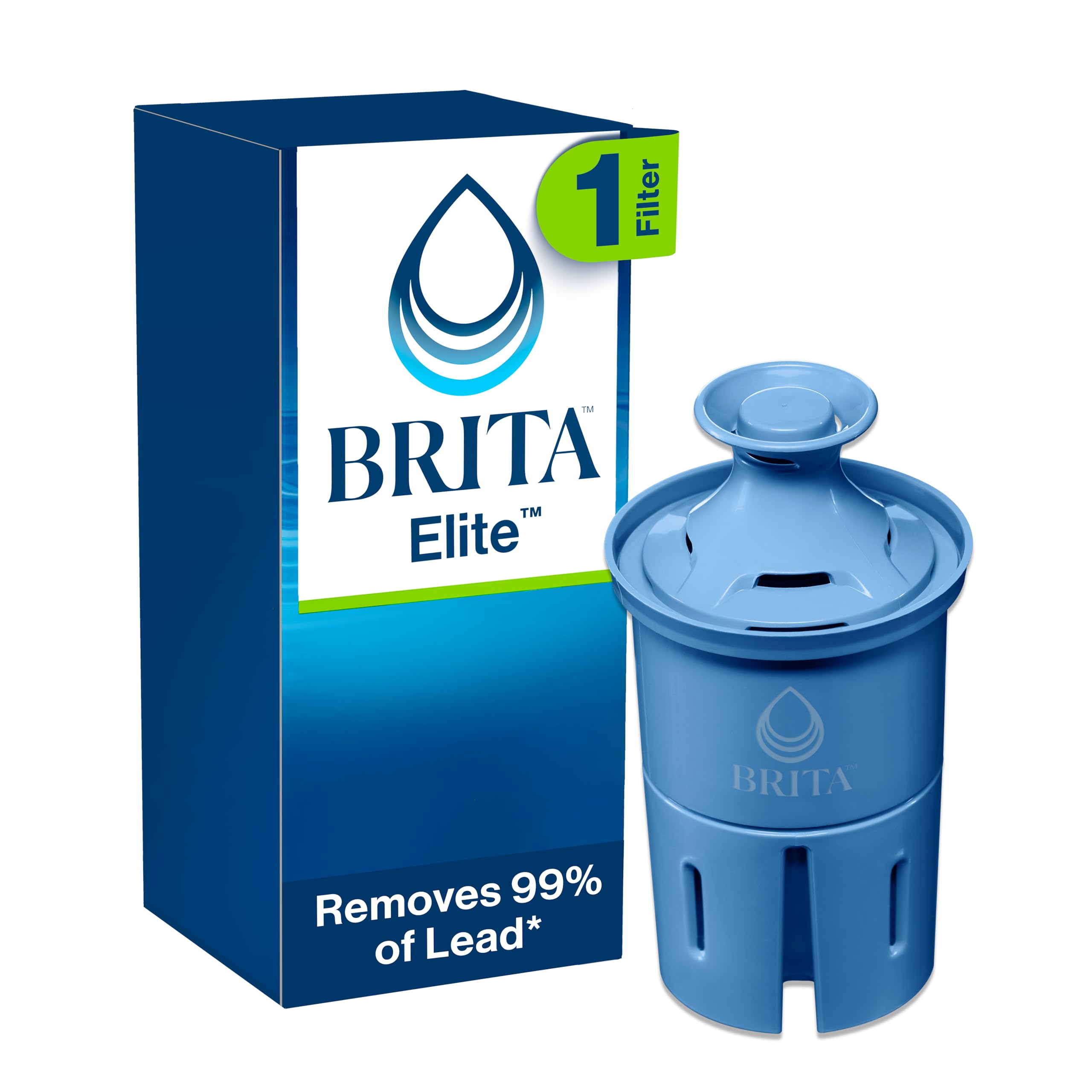 Brita Elite Water Filter Replacement for Pitchers and Dispensers, NSF Certified to Remove 99% of Lead, 1 Count (Pack of 1), Blue