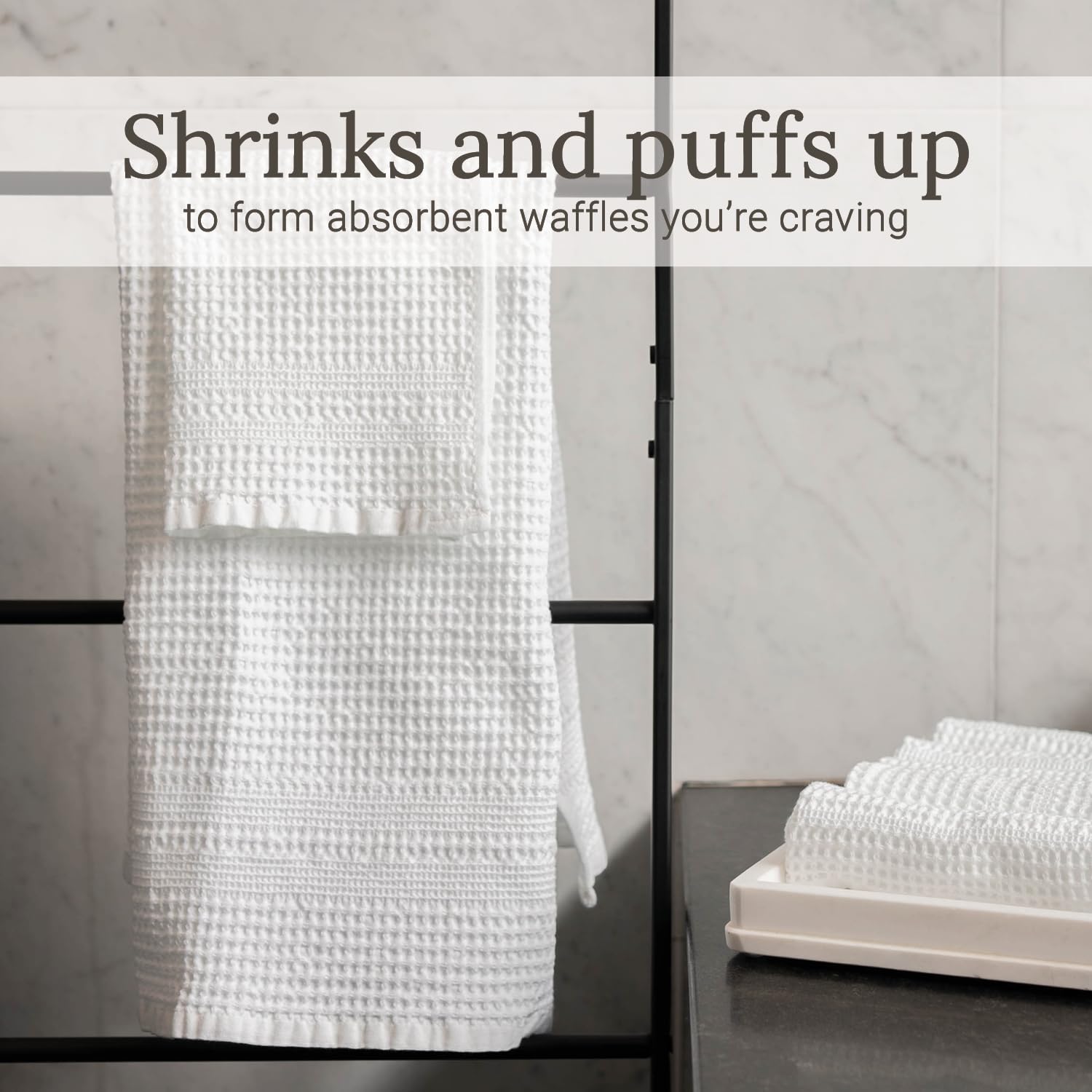GILDEN TREE Waffle Towels Quick Dry Lint Free Thin, Bath Towel 4 Pack, Classic Style (White)