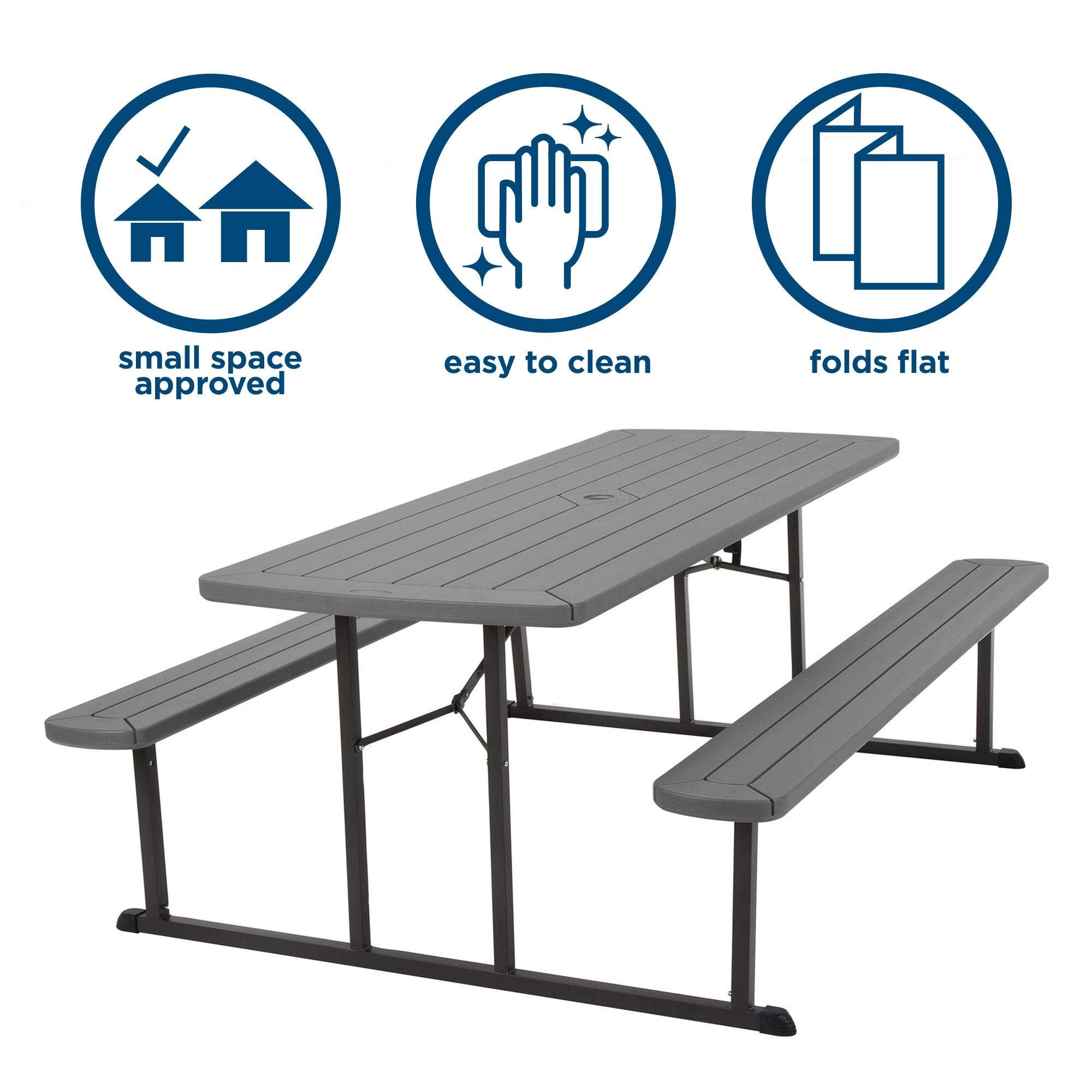 COSCO Outdoor Living 6 ft. Folding Picnic Table, Dark Gray Wood Grain Resin with Gray Steel Legs